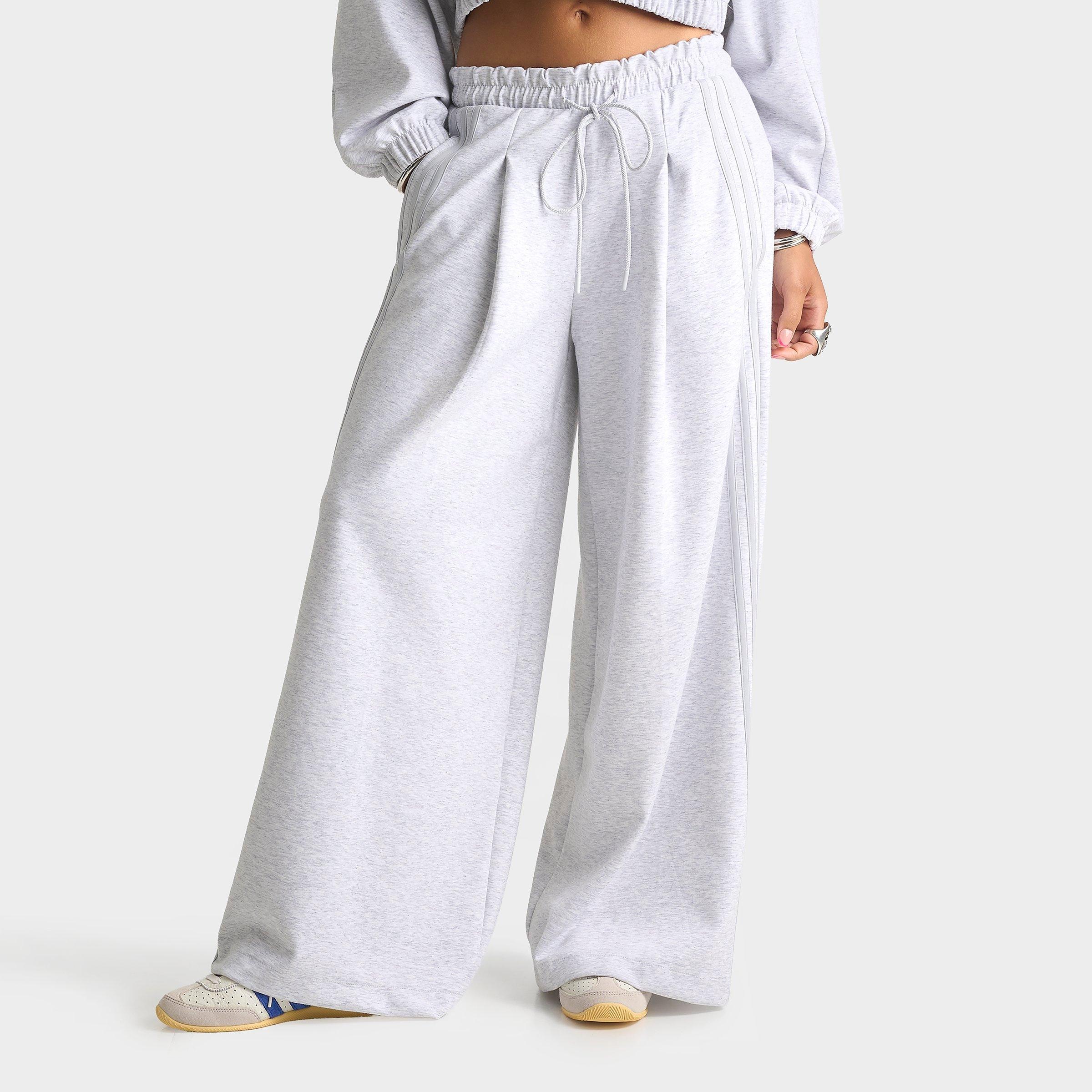 adidas Women's Originals Wide-Leg Sweatpants in Light Grey Heather Size: Large