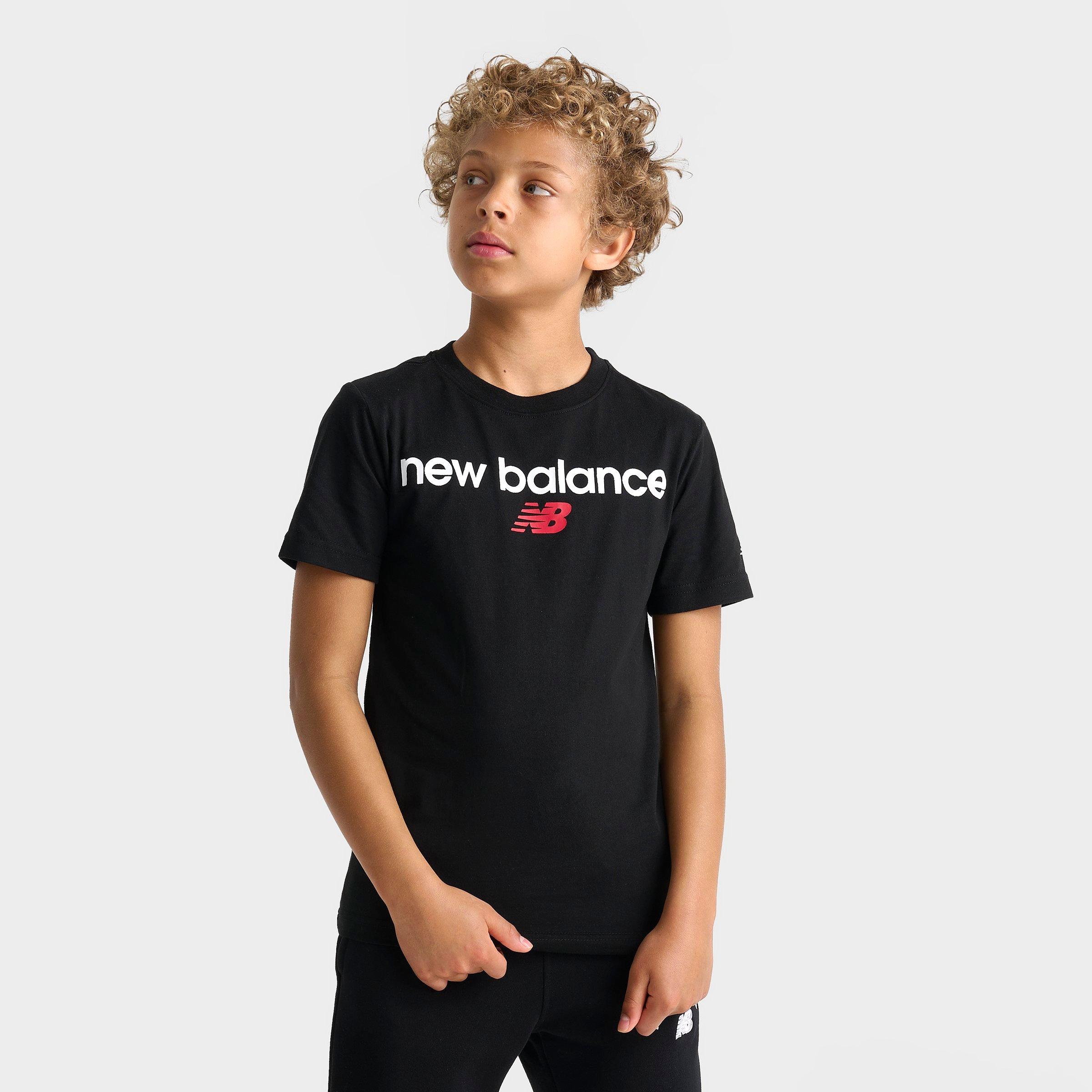 New Balance Kids' Linear Back Logo T-Shirt in Black/Black Size Small