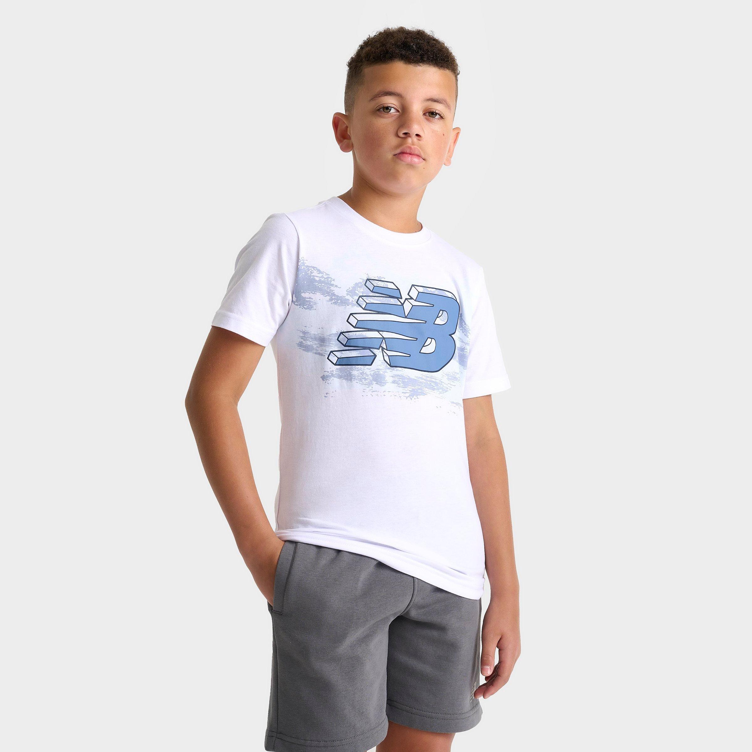 New Balance Kids' Logo Brush T-Shirt in White/White Size Large