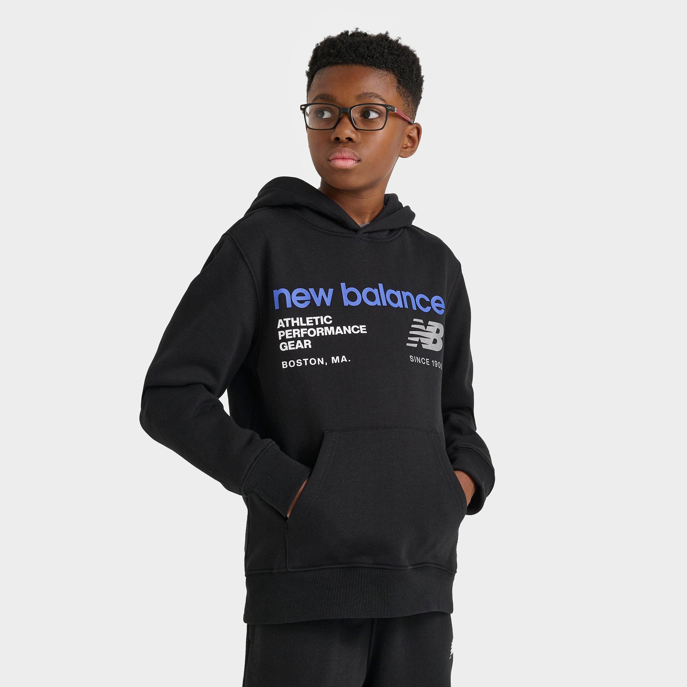 New Balance Kids' Linear Logo Pullover Hoodie In Black