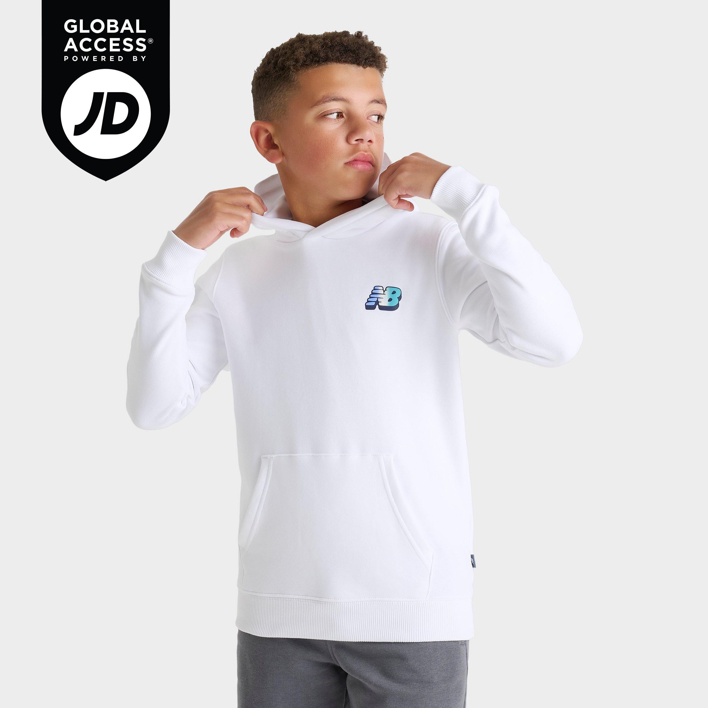 New Balance Big Kids Flying NB Bubble Fleece Pullover Hoodie in White Size: Small