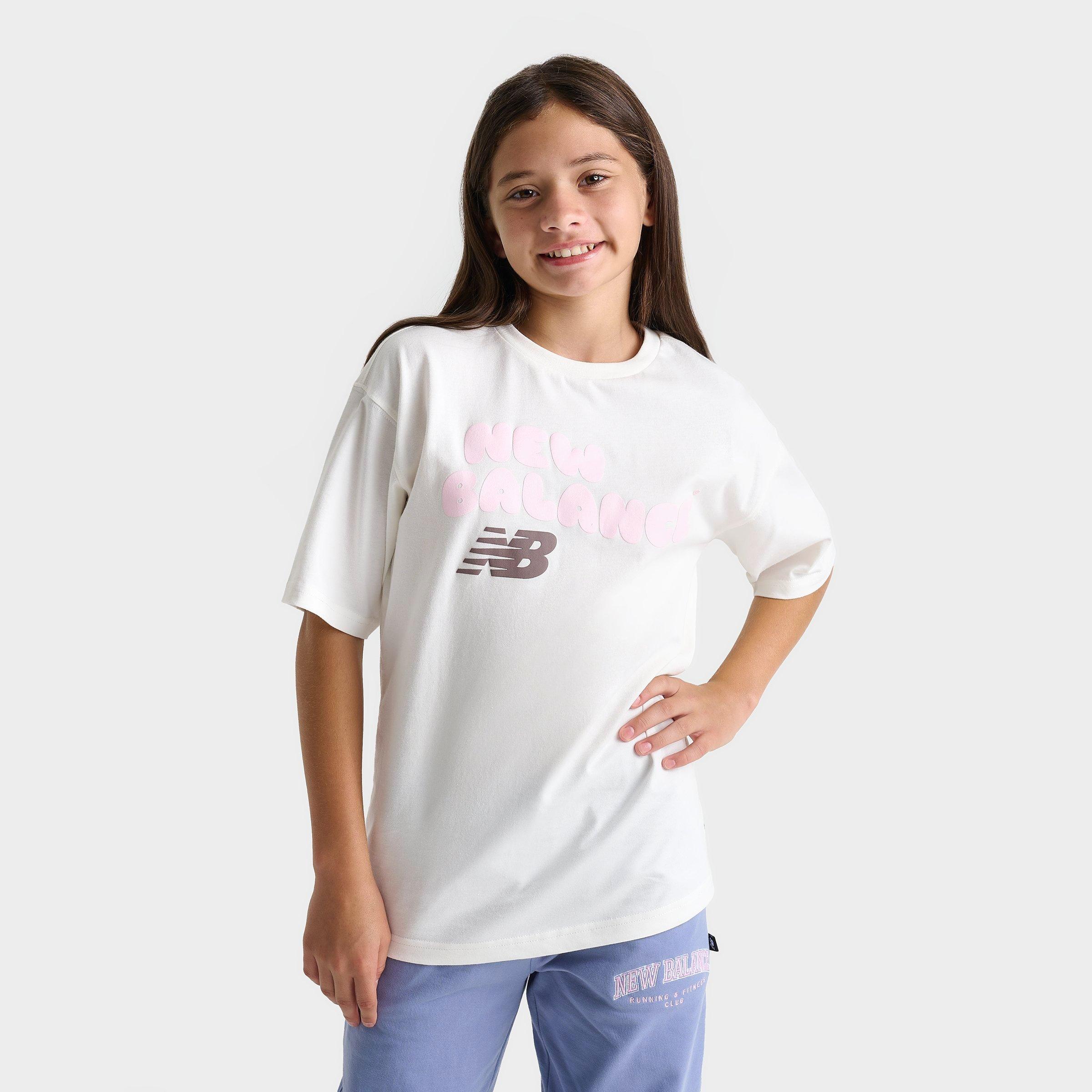 New Balance Girls' Big Kids 9060 Bubble Graphic T-Shirt in White/Pink Size: Small