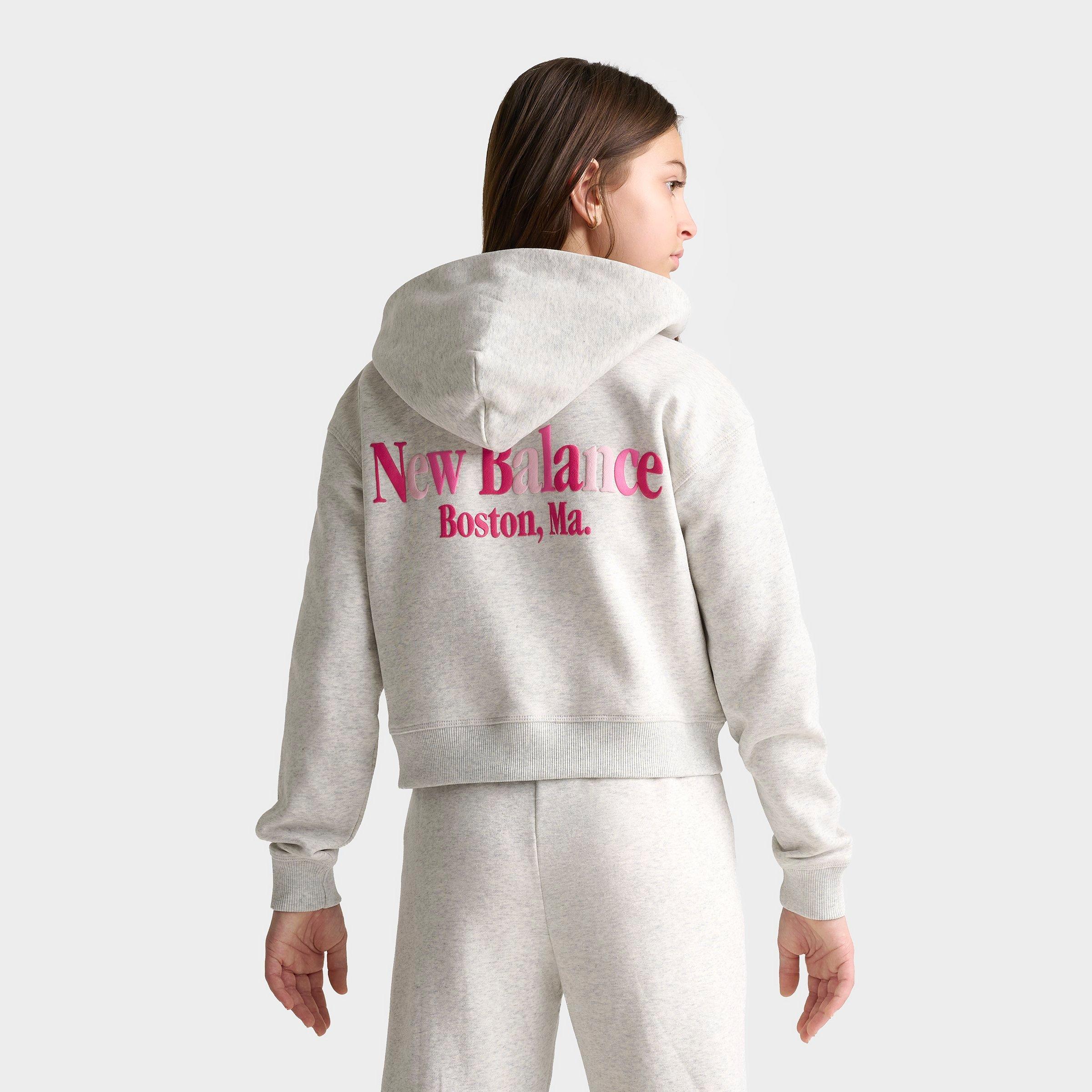 New Balance Girls' Big Kids Tricolor Cropped Full-Zip Hoodie