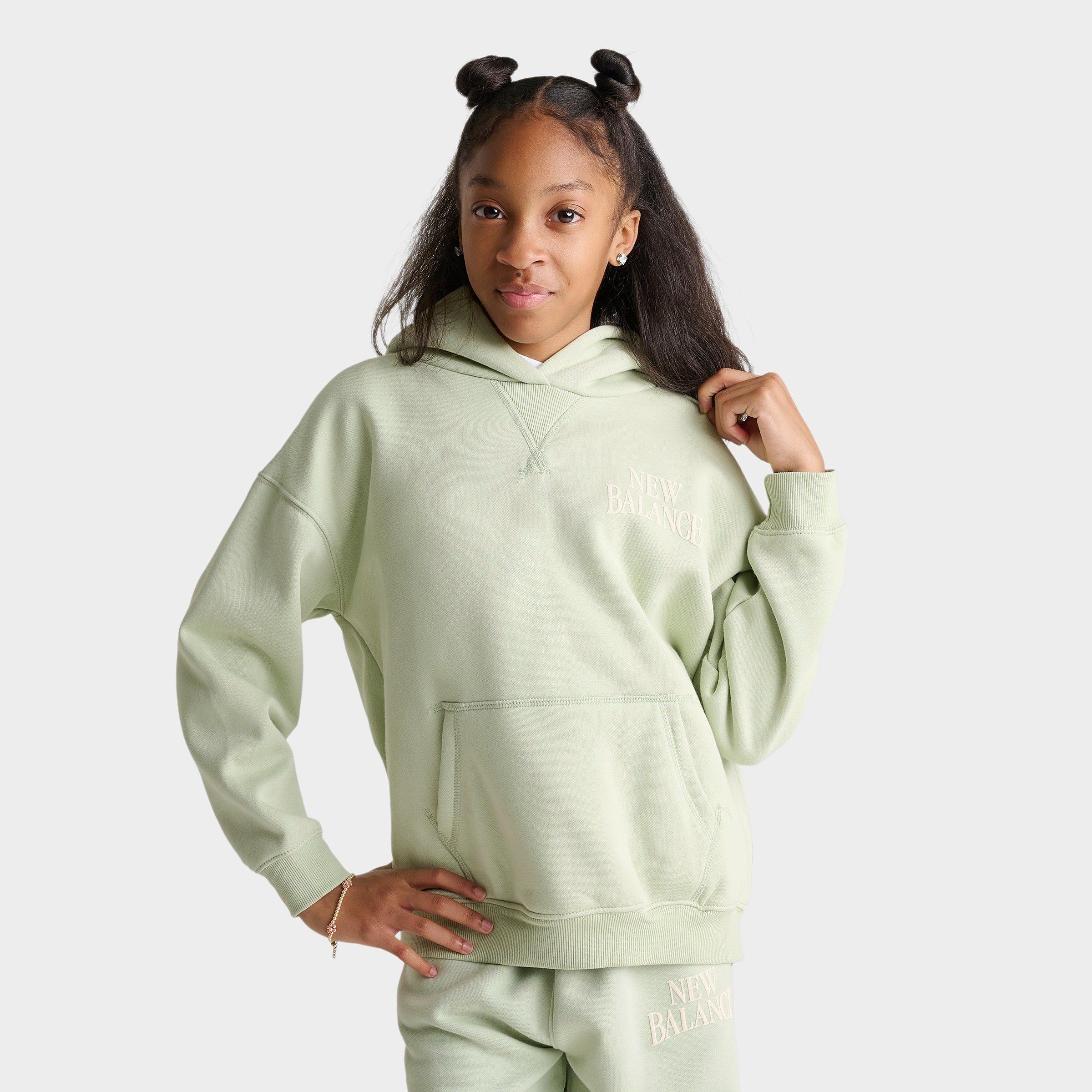 New Balance Girls' Big Kids Arch Logo Fleece Oversized Pullover Hoodie
