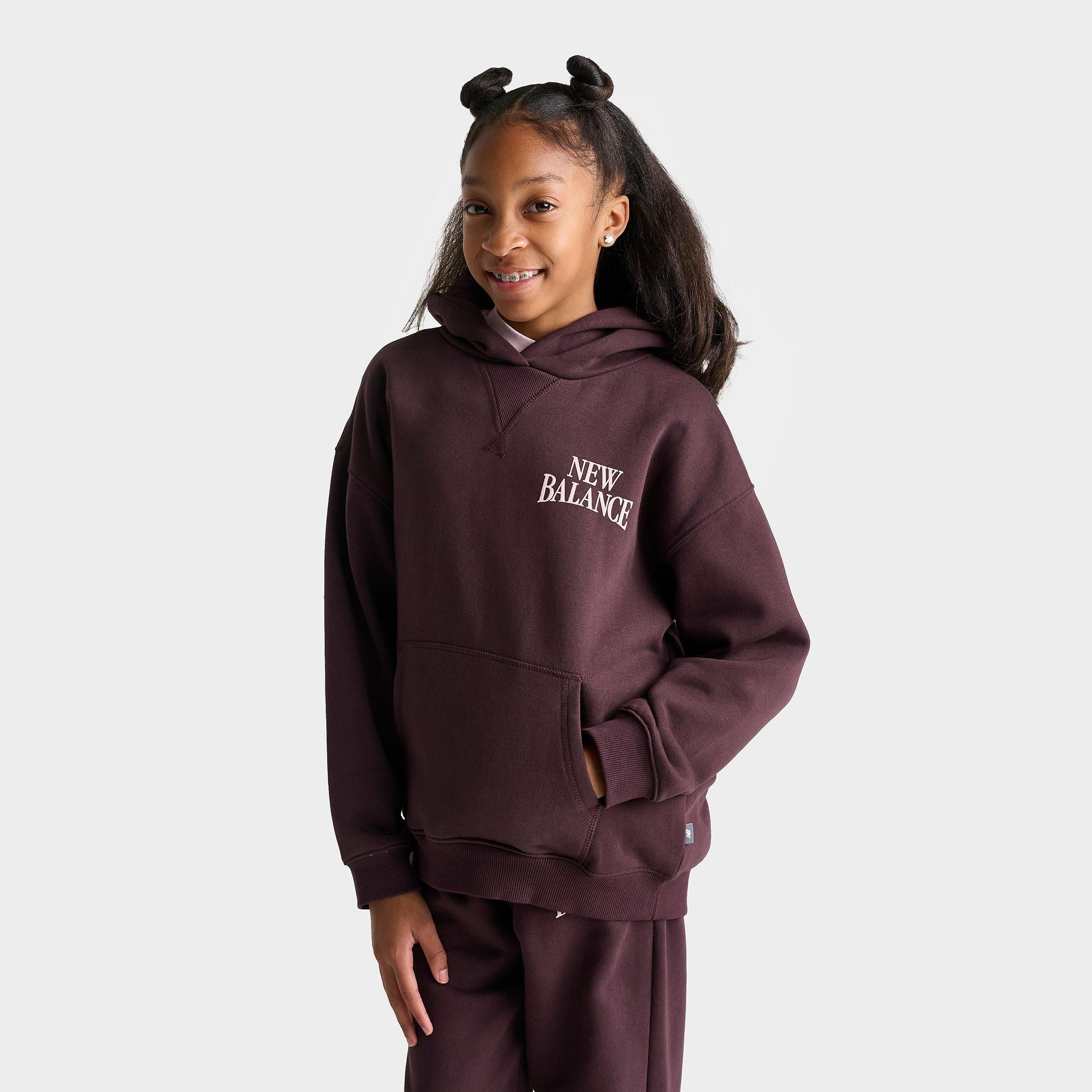 New Balance Girls' Big Kids Arch Logo Fleece Oversized Pullover Hoodie