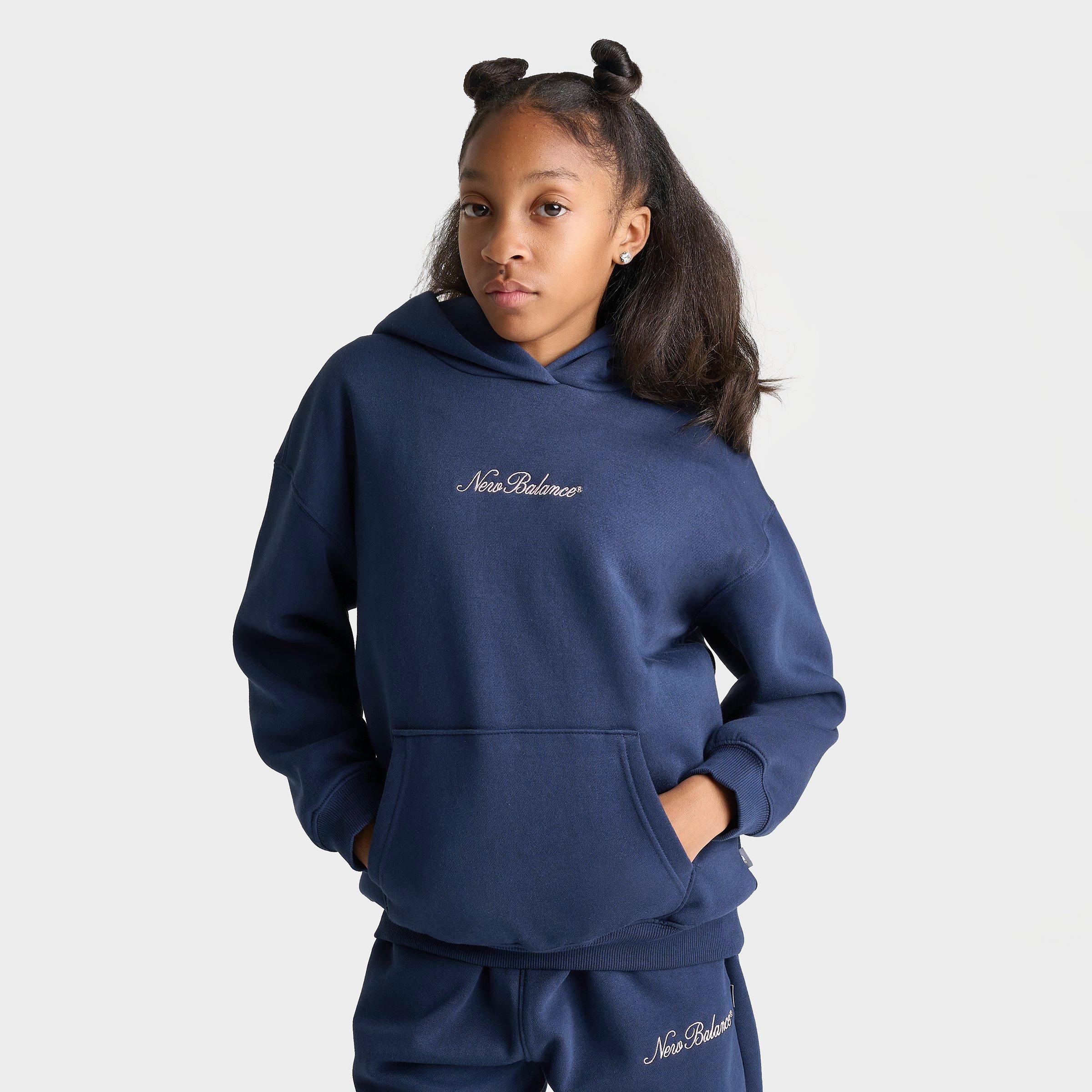 New Balance Girls' Big Kids Crest Oversized Fleece Pullover Hoodie