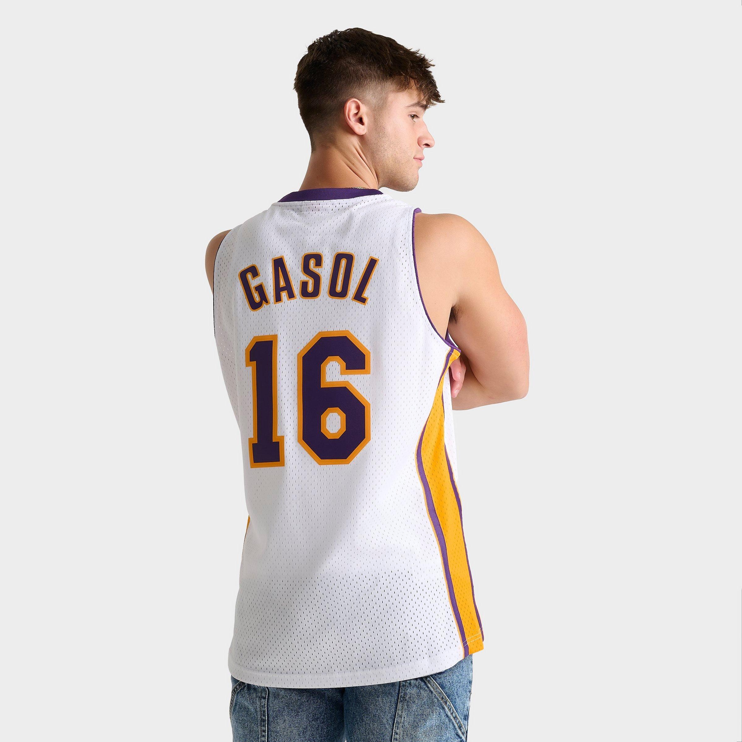 Mitchell And Ness Men's Pau Gasol Los Angeles Lakers NBA 2008-09 Noche Latina Swingman Basketball Jersey Shirt in White/White Size Large 100% Polyester/Jersey Shirt 