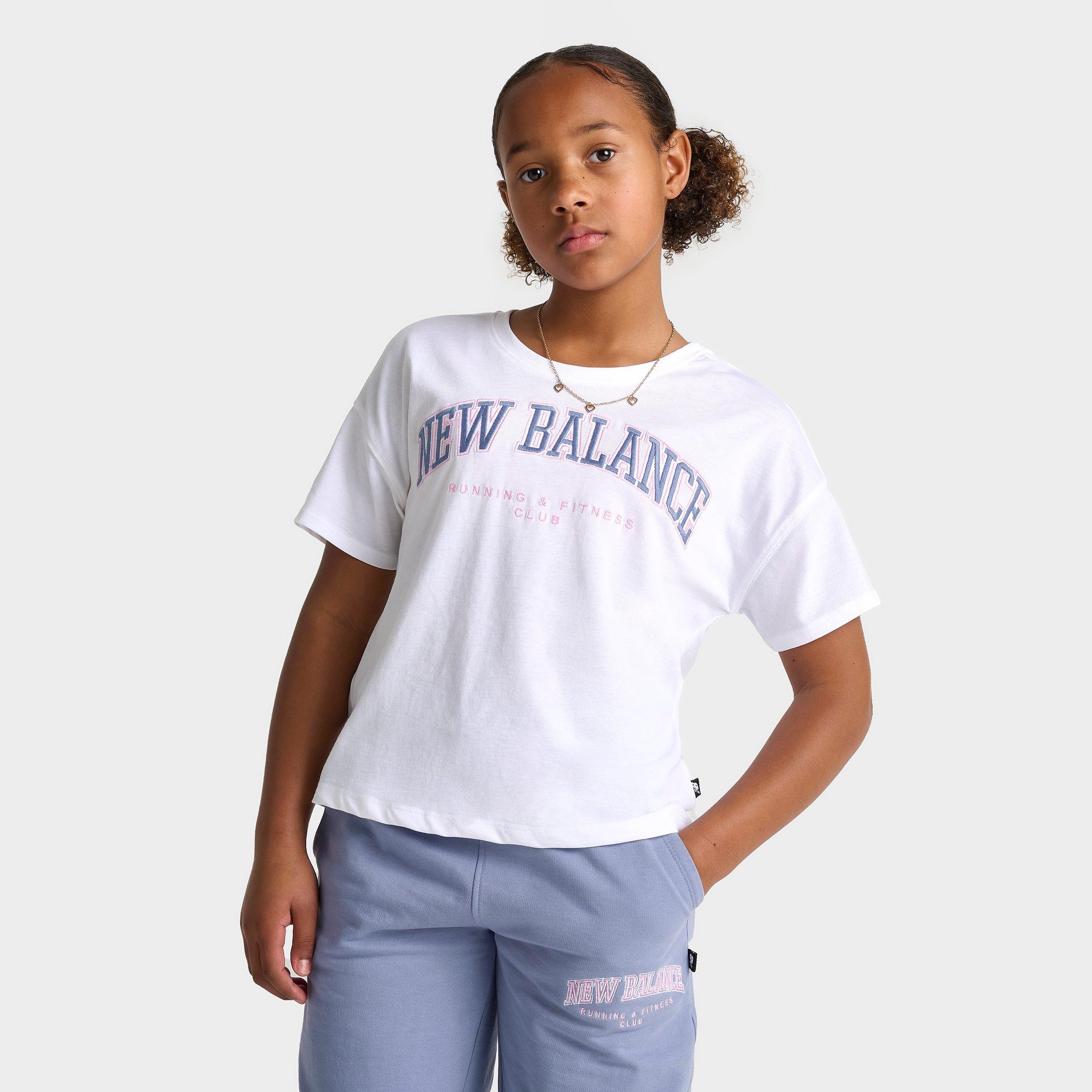 New Balance Kids Girls Club Cropped T-Shirt in White Size: Small