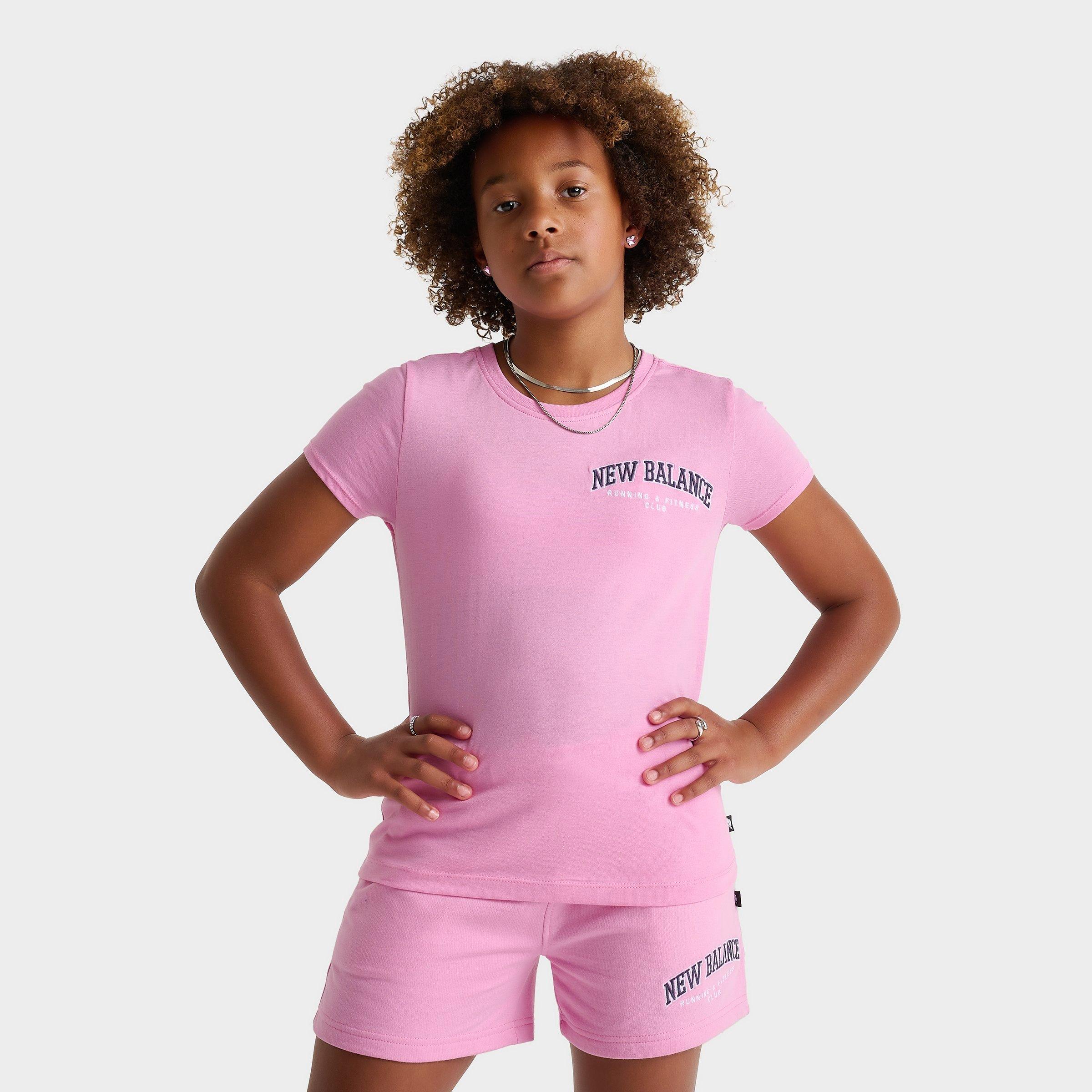 New Balance Girls' Big Kids Club Baby T-Shirt in Pink Sugar Size: Small