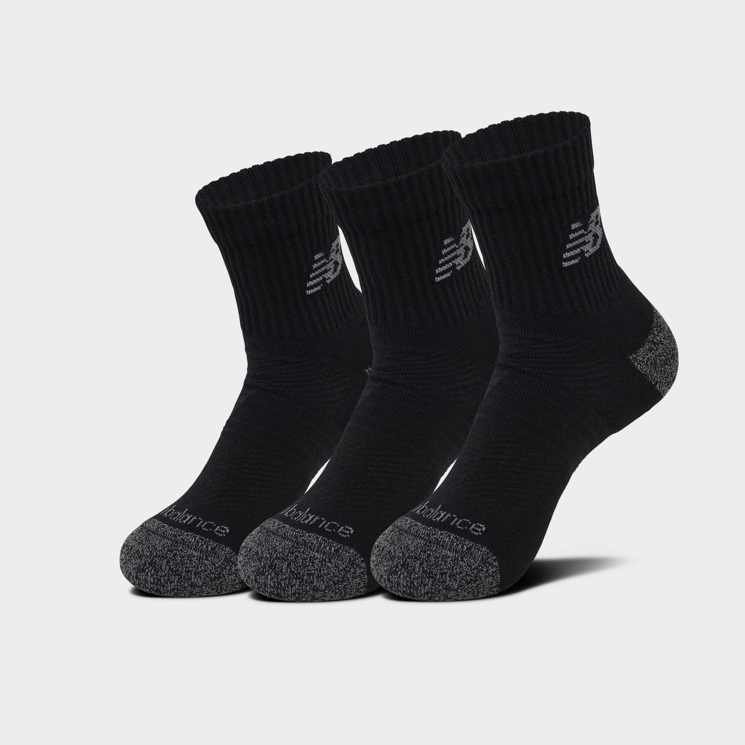 New Balance Active Quarter Socks (3-Pack) in Black/Black Size Medium Cotton