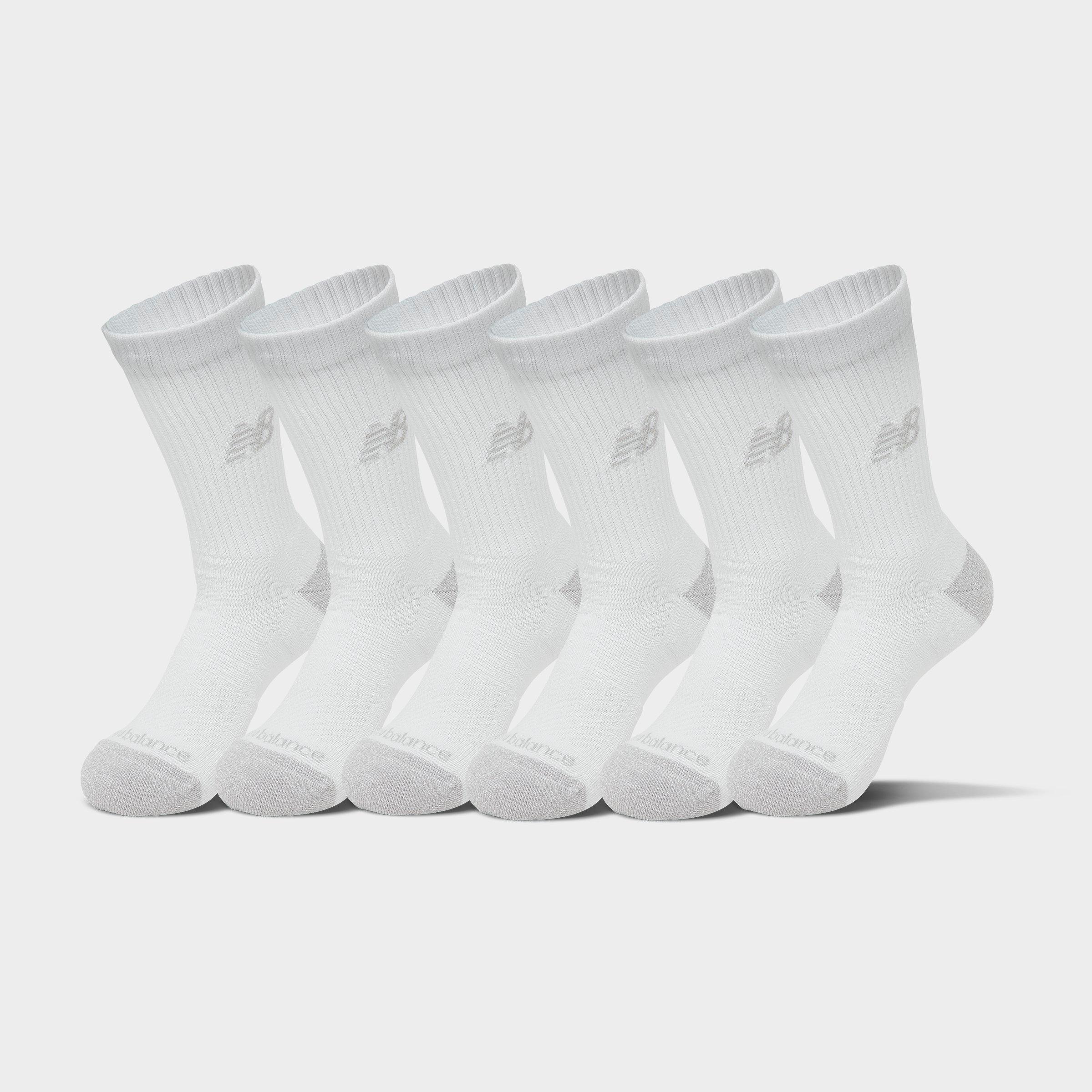 New Balance Active Crew Socks (6-Pack) in White/White Size Medium Cotton
