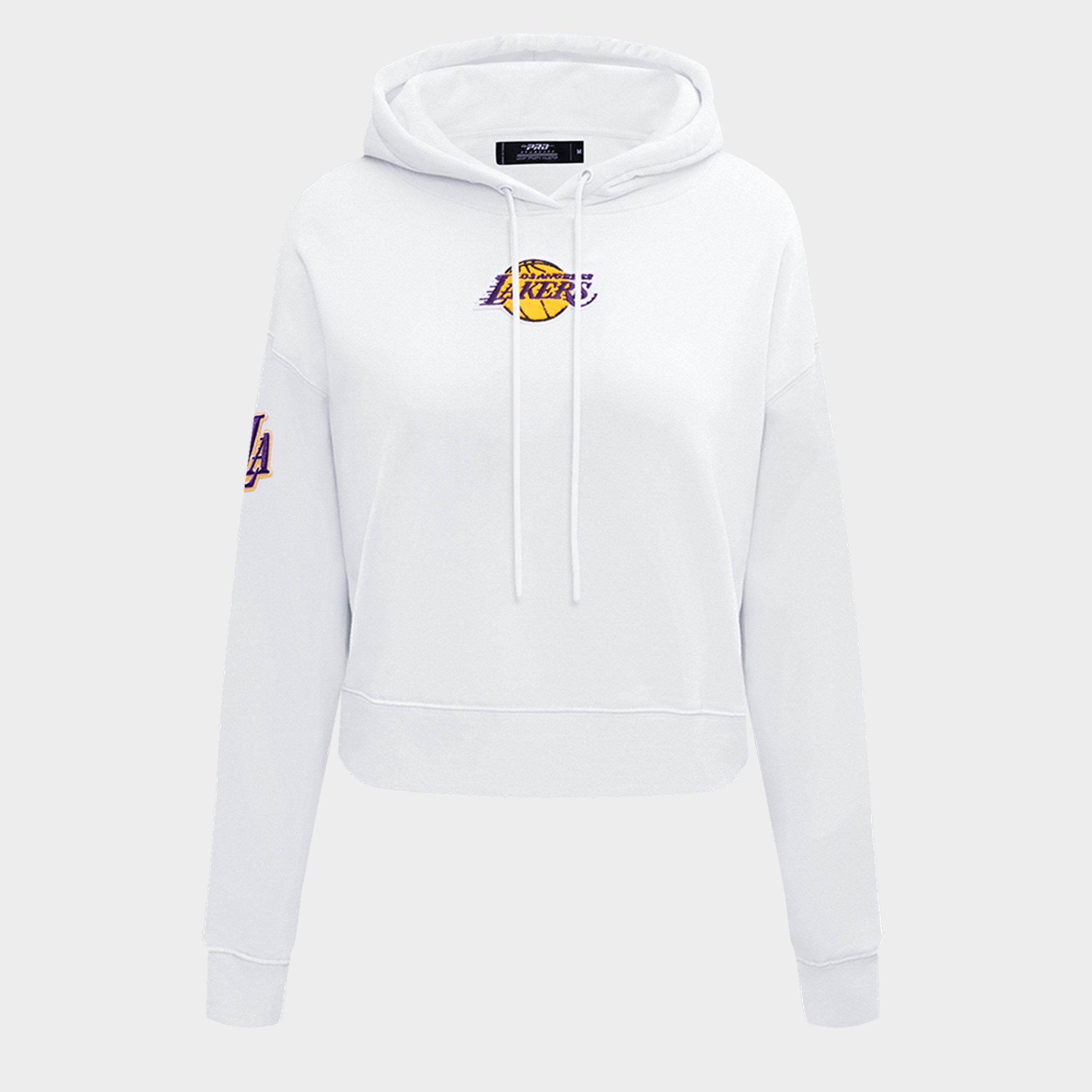 Pro Standard Women's Los Angeles Lakers NBA Classic Fleece Cropped Pullover Hoodie in White Size: XS