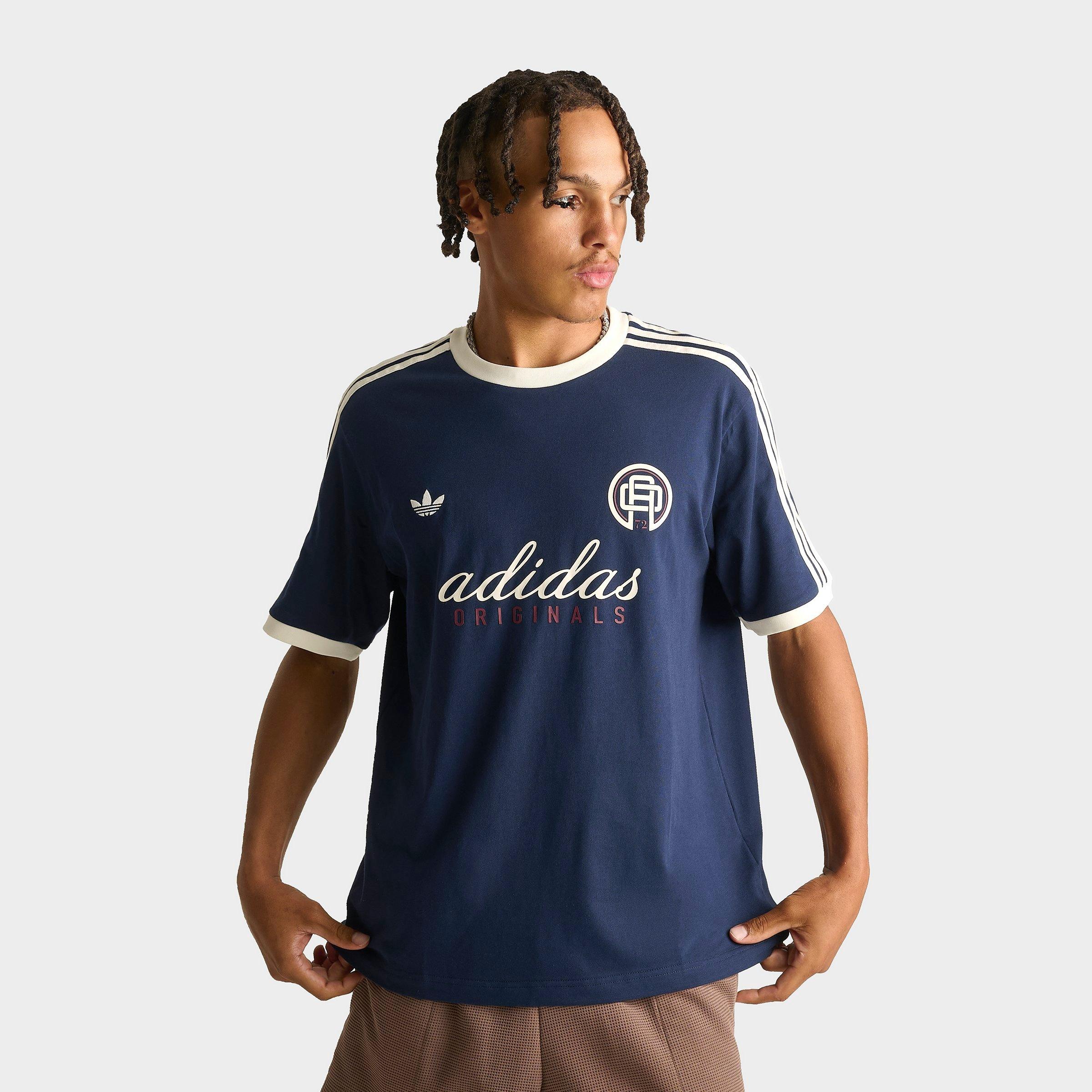 adidas Men's Originals Cali Script T-Shirt in Collegiate Navy/Off White Size: 2XL