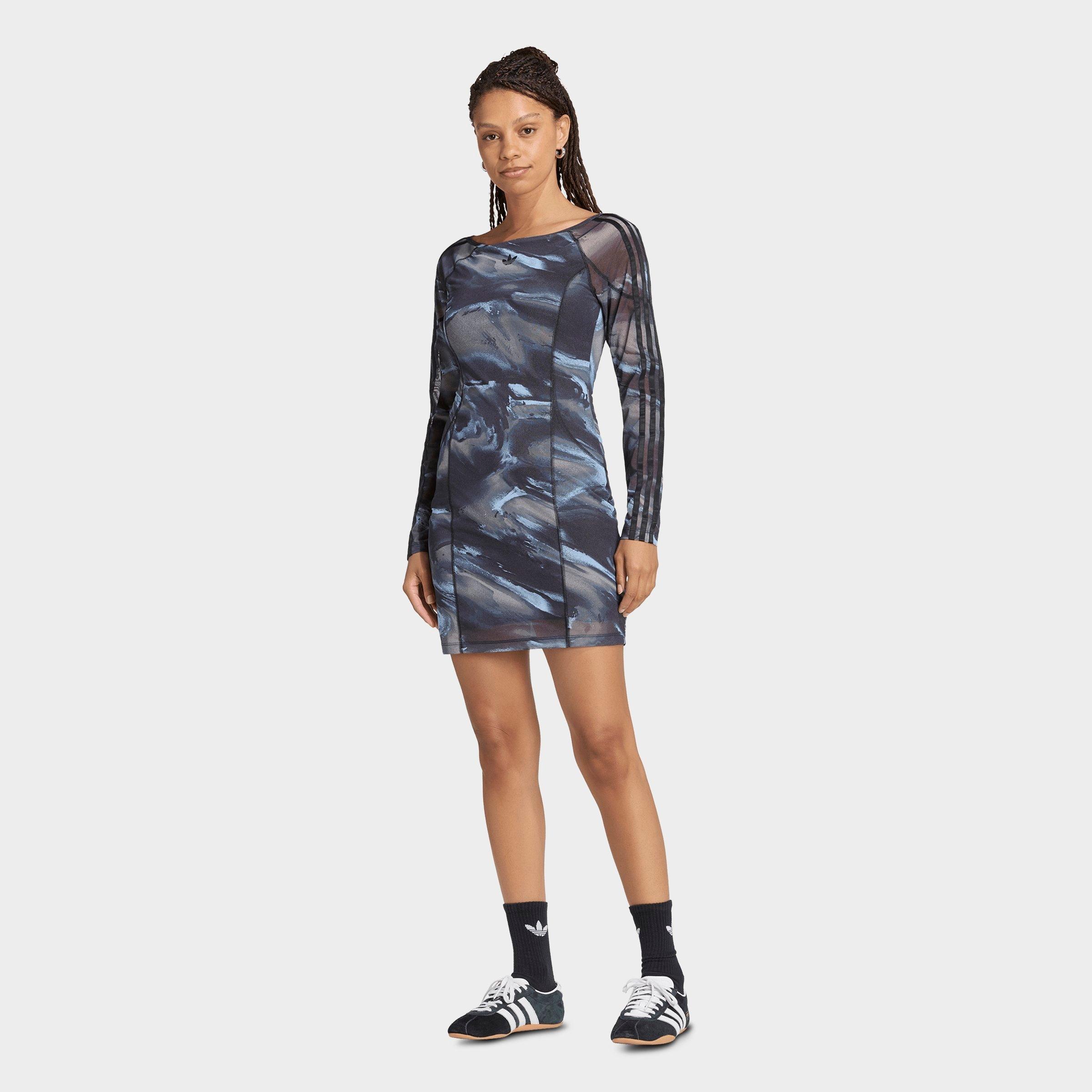 adidas Women's Originals Graphic Mini Dress in Olive Strata/Aurora Coffee/Crystal Sky Size: XS