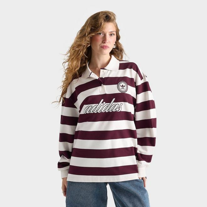 Women's adidas Originals Rugby Stripe Long-Sleeve Oversized Shirt