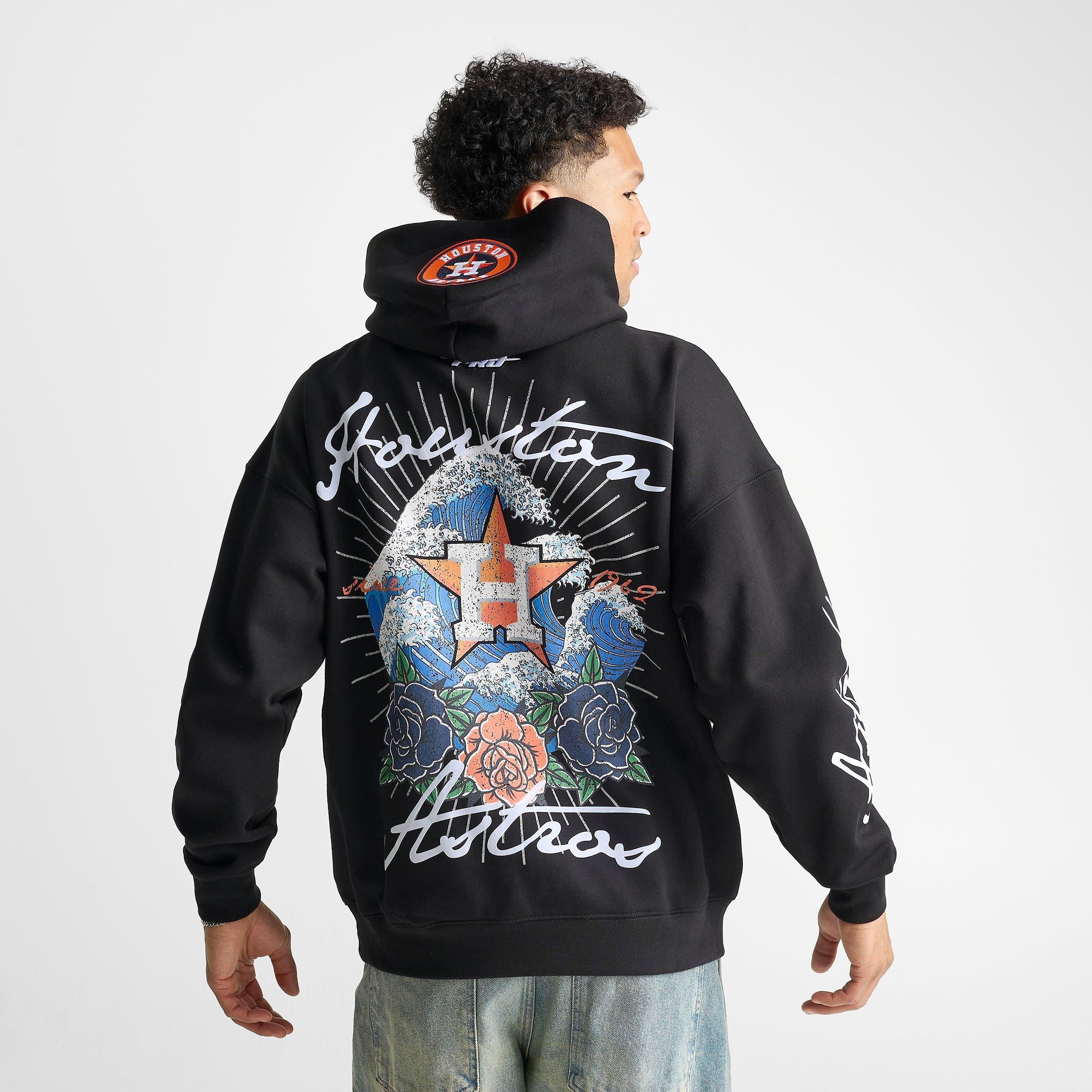 Pro Standard Men's Houston Astros MLB Wave And Roses Graphic Pullover Hoodie in Black Size: Small
