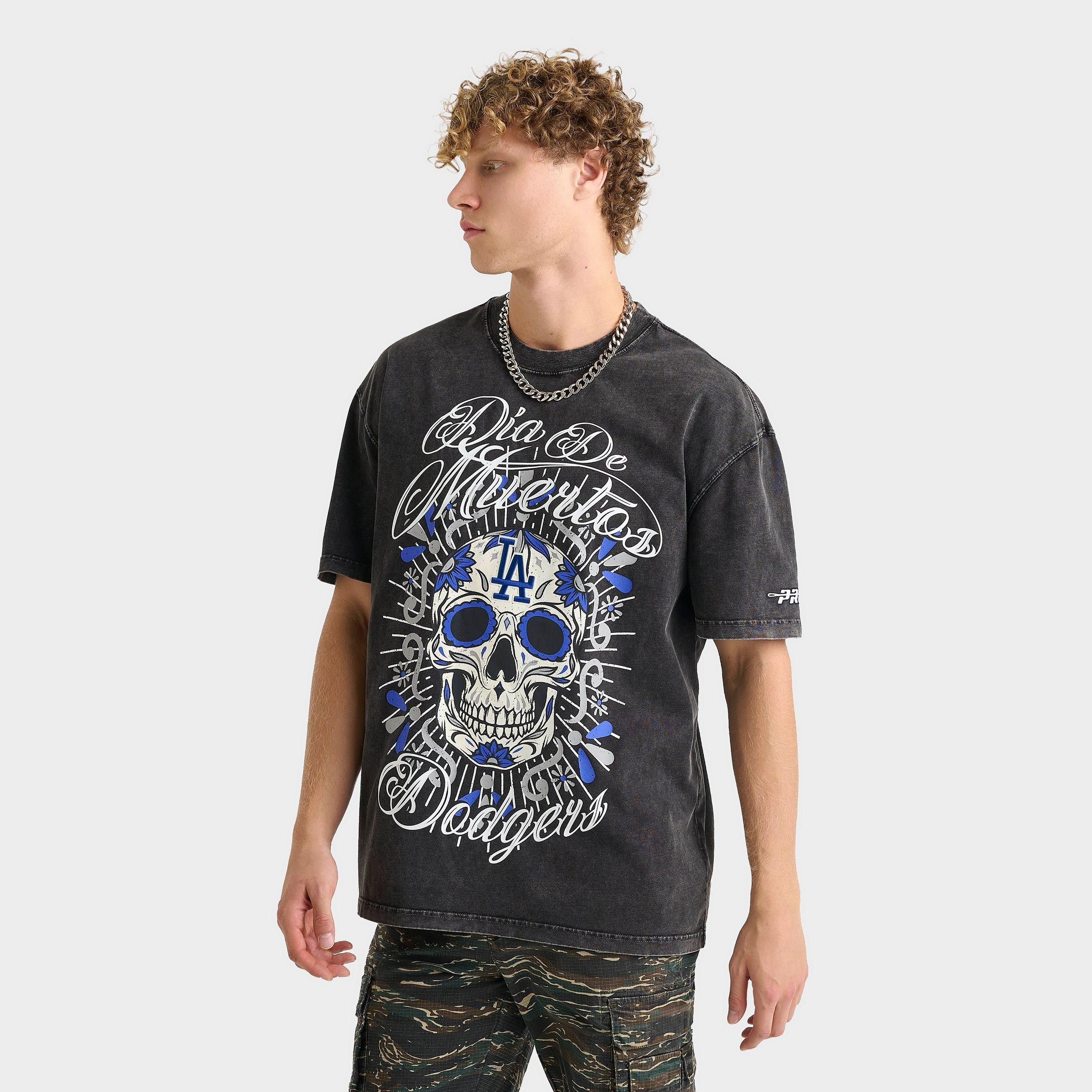 Pro Standard Men's Los Angeles Dodgers MLB Eternal Skull Graphic T-Shirt in Washed Black Size: Small