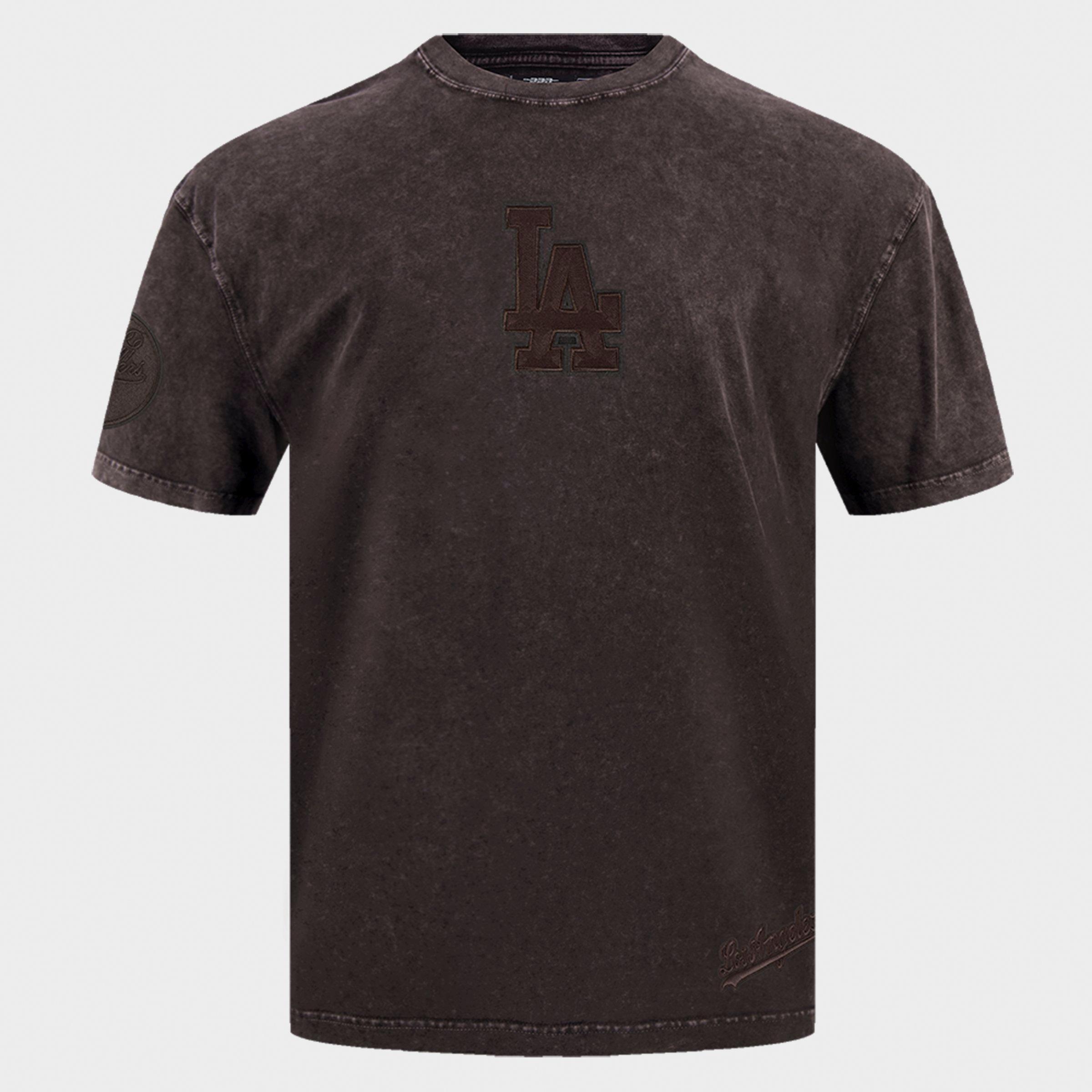 Pro Standard Men's Los Angeles Dodgers MLB Enzyme Wash Logo T-Shirt in Washed Brown Size: Medium