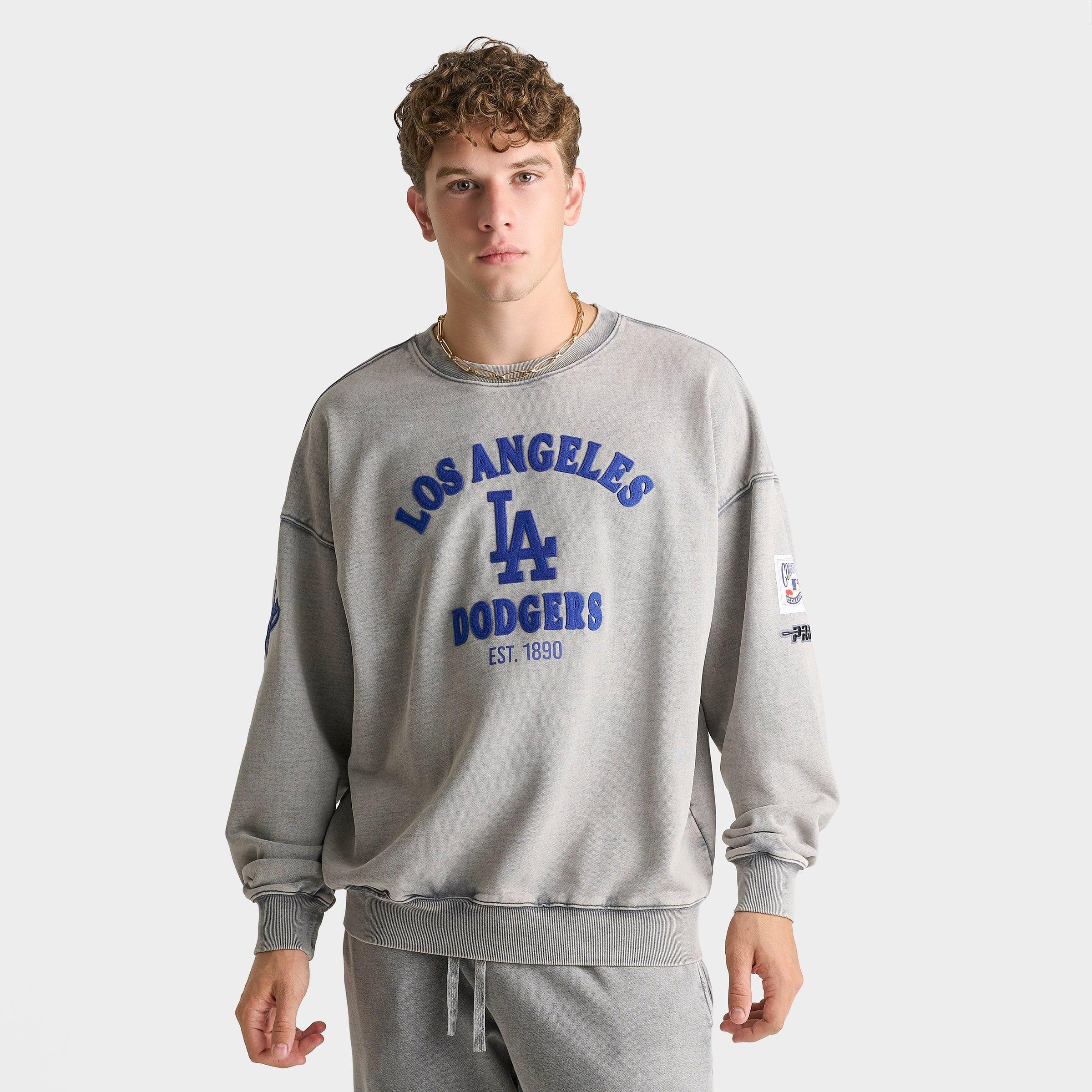 Pro Standard Men's Los Angeles Dodgers MLB First Team Fleece Crewneck Sweatshirt in Washed Grey Size: Small