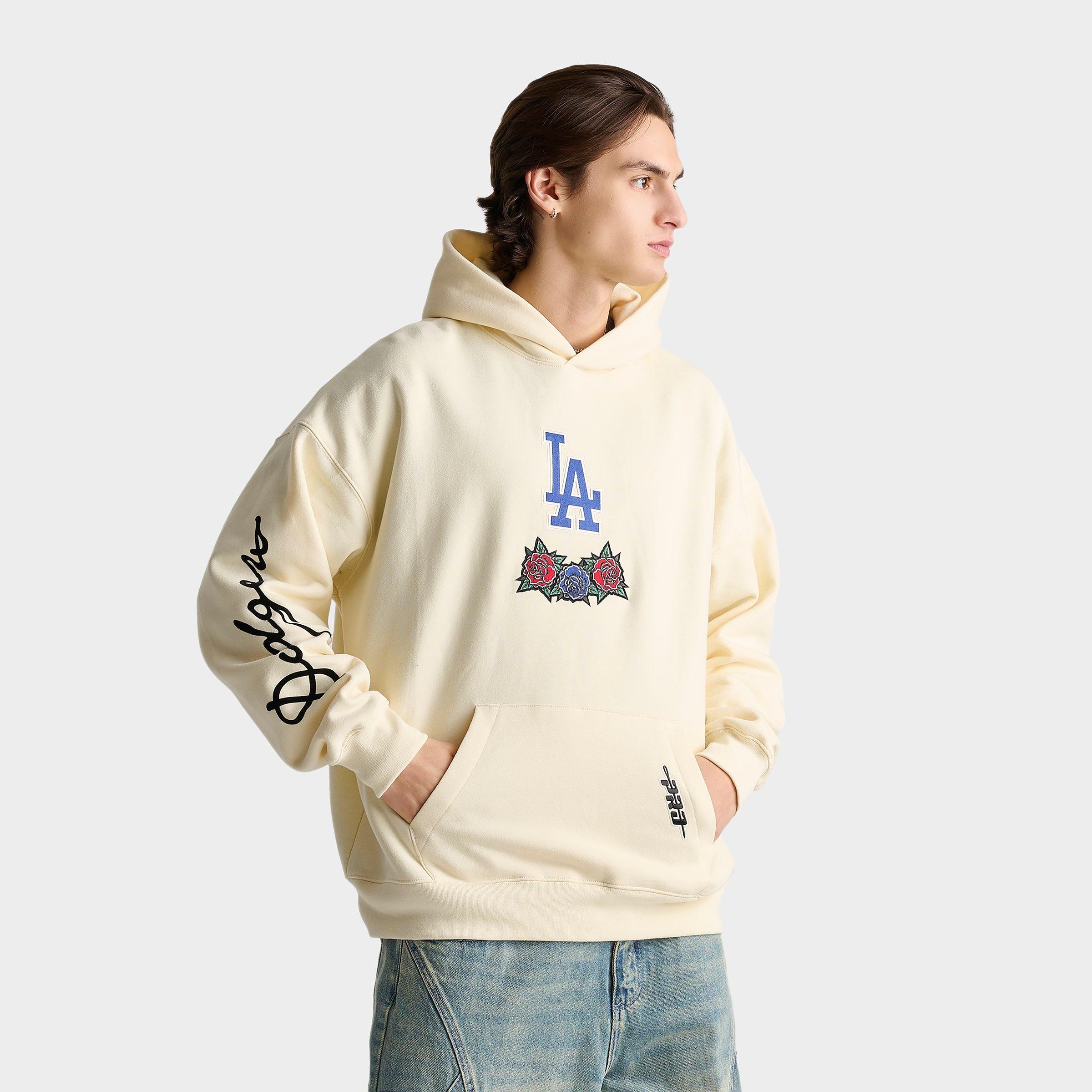 Pro Standard Men's Los Angeles Dodgers MLB Waves and Roses Drop Shoulder Pullover Hoodie in Cream Size: Small