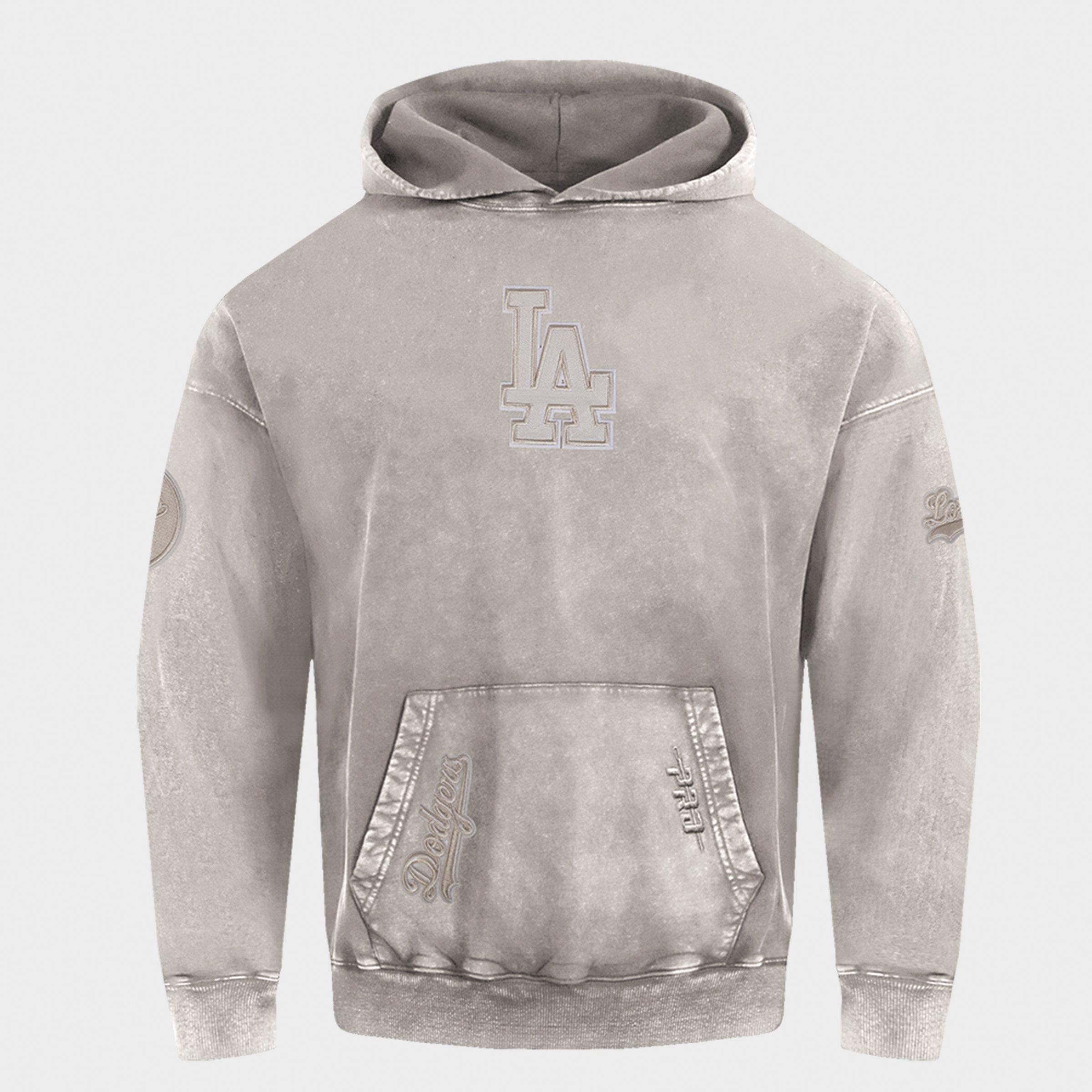 Pro Standard Men's Los Angeles Dodgers MLB Enzyme Wash Fleece Pullover Hoodie in Washed Warm Slate Size: Large