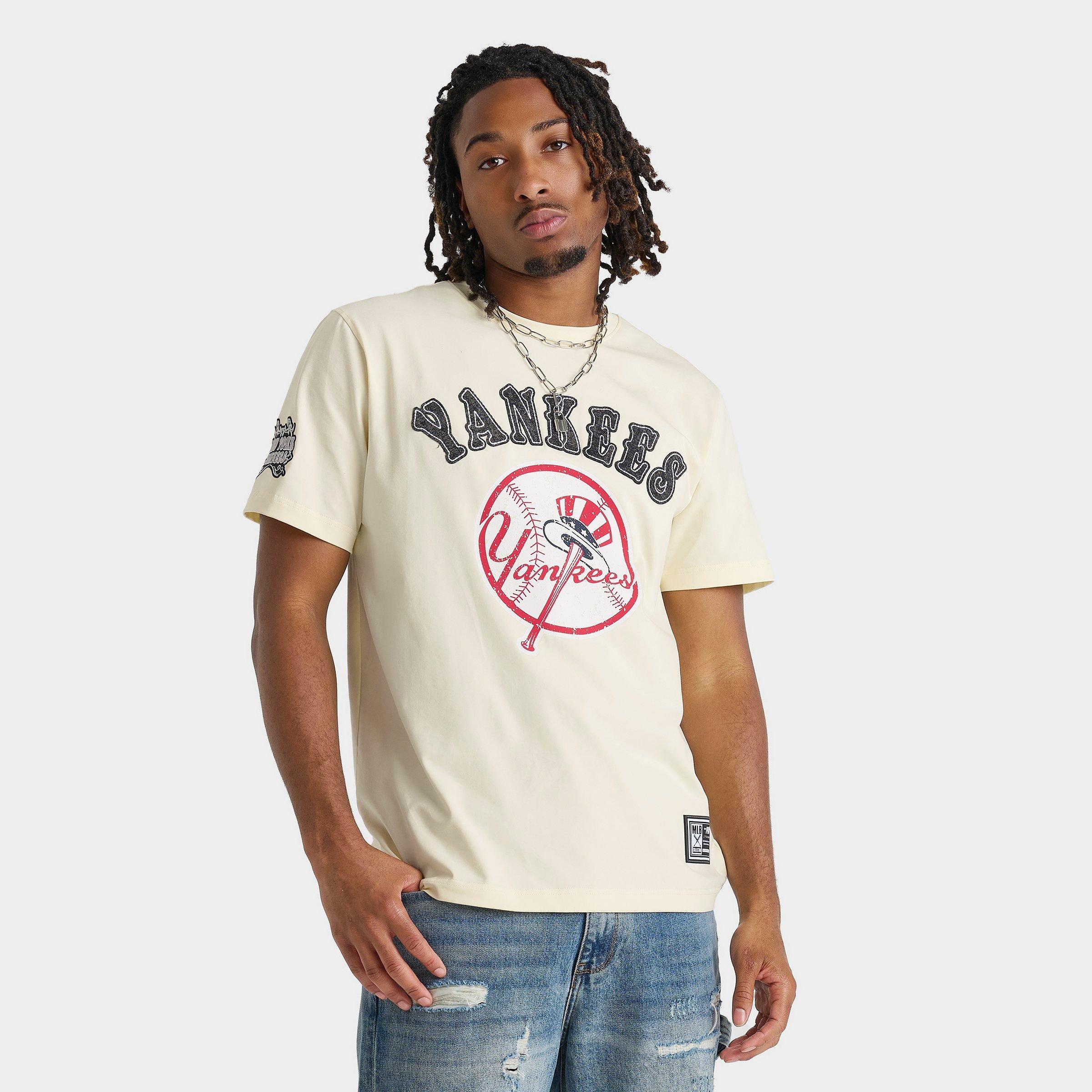 Pro Standard Men's New York Yankees MLB Rebel Stacked T-Shirt in Cream Size: Small