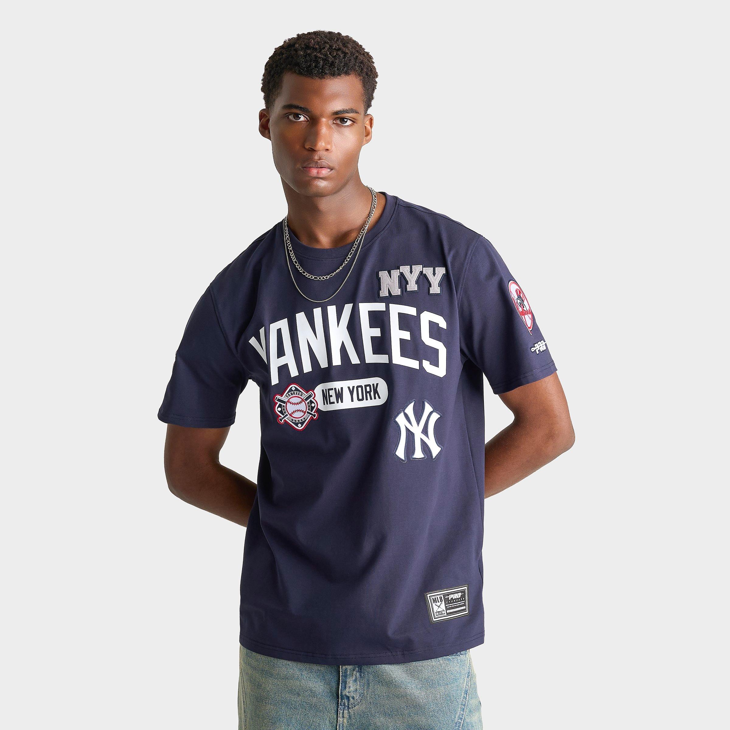 Pro Standard Men's New York Yankees MLB Letterman T-Shirt in Midnight Navy Size: Small