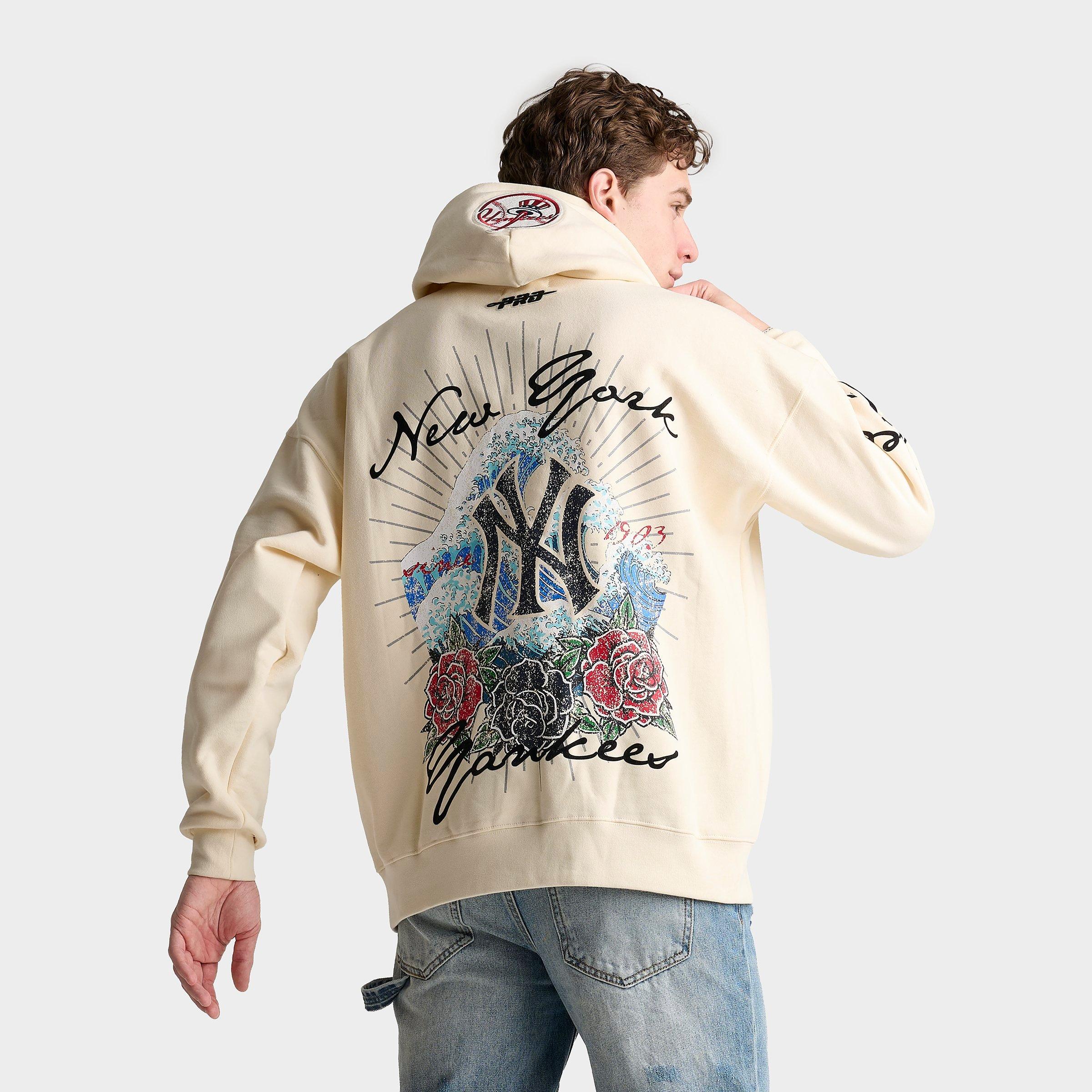 Pro Standard Men's New York Yankees MLB Wave And Roses Graphic Pullover Hoodie in Cream Size: Small
