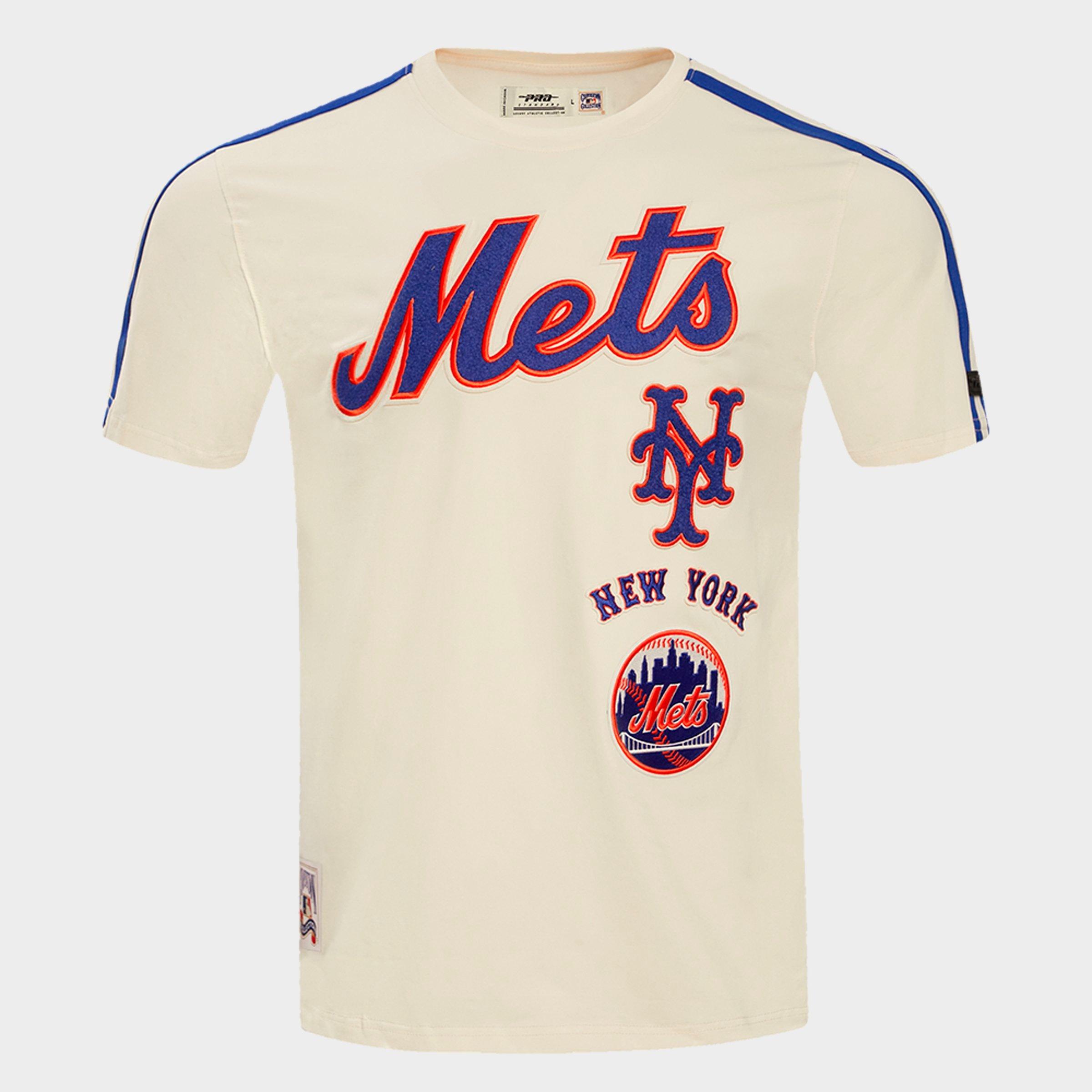 Pro Standard Men's New York Mets MLB Retro Classic Striped T-Shirt in Eggshell/Royal Blue Size: Small