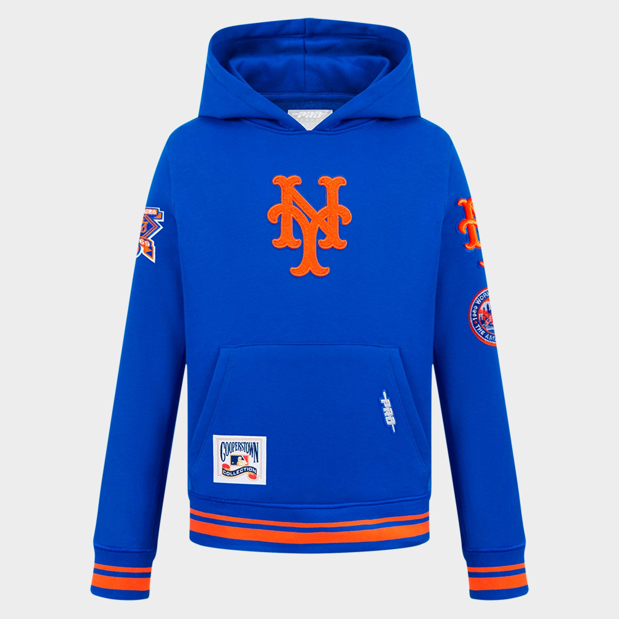 Pro Standard Big Kids New York Mets MLB Retro Classic Rib Fleece Hoodie in Royal/Orange/Royal Size: Small