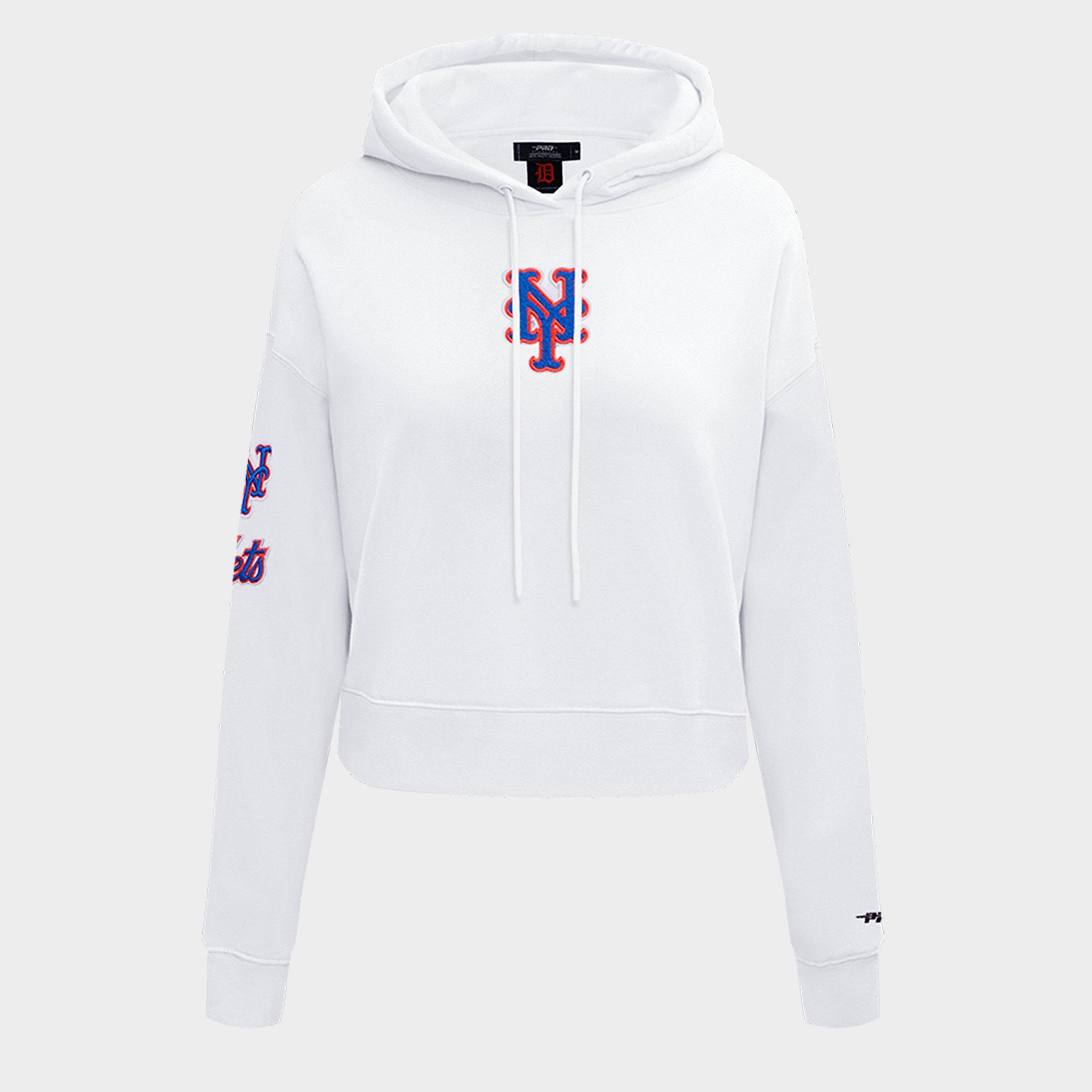 Pro Standard Women's New York Mets MLB Classic Fleece Cropped Pullover Hoodie in White Size: XS