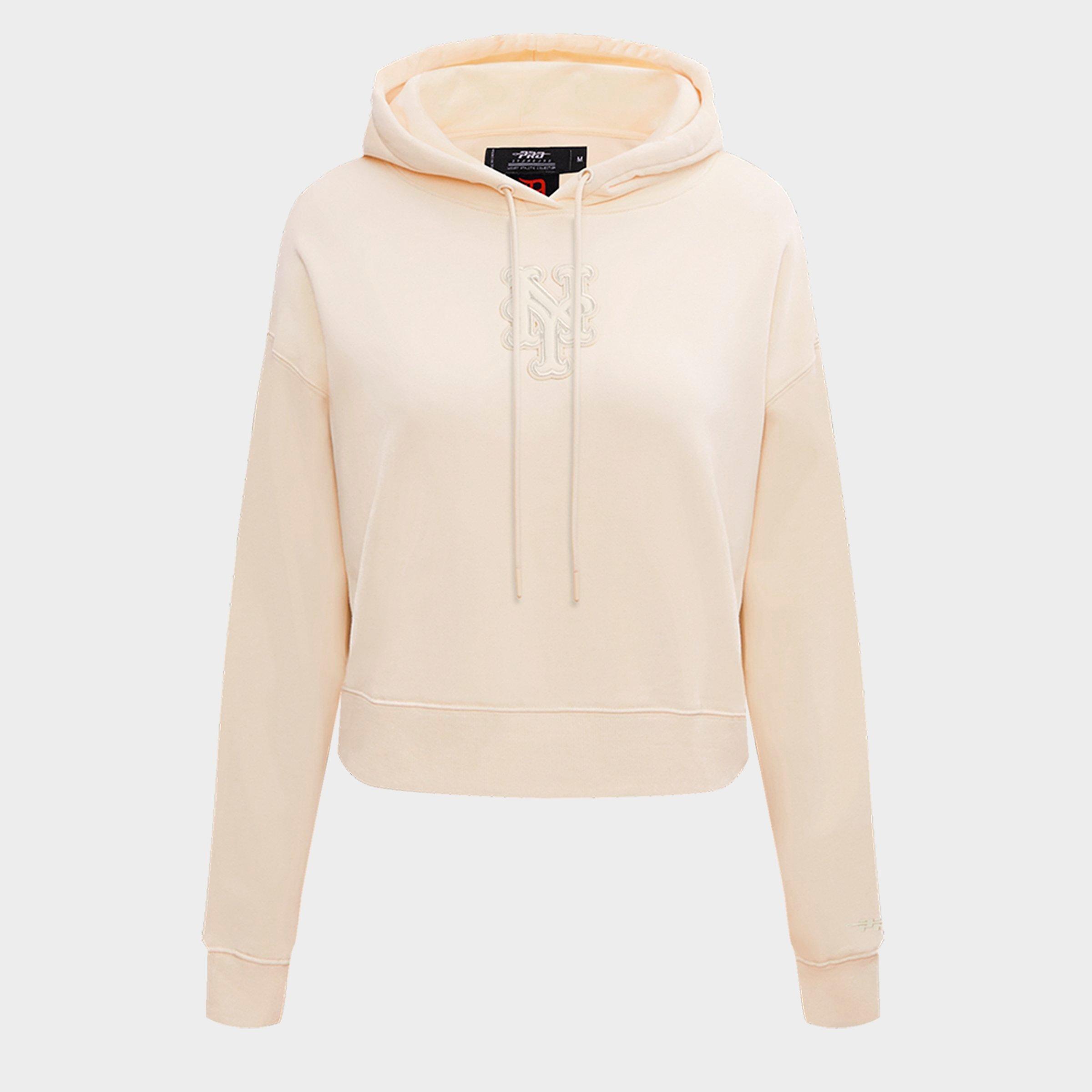 Pro Standard Women's New York Mets MLB Neutral Fleece Cropped Pullover Hoodie in Eggshell Size: XS