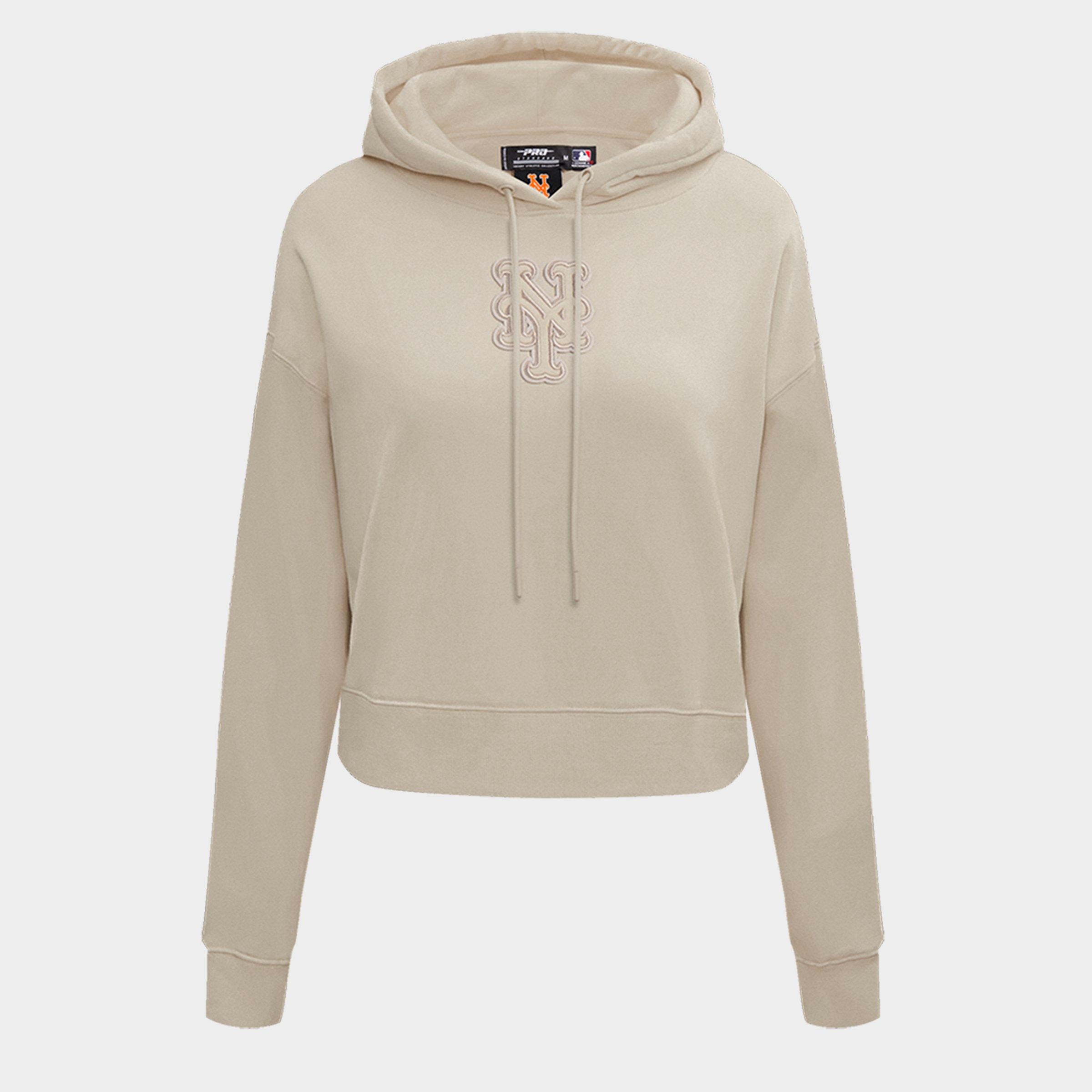 Pro Standard Women's New York Mets MLB Neutral Fleece Cropped Pullover Hoodie in Taupe Size: XS