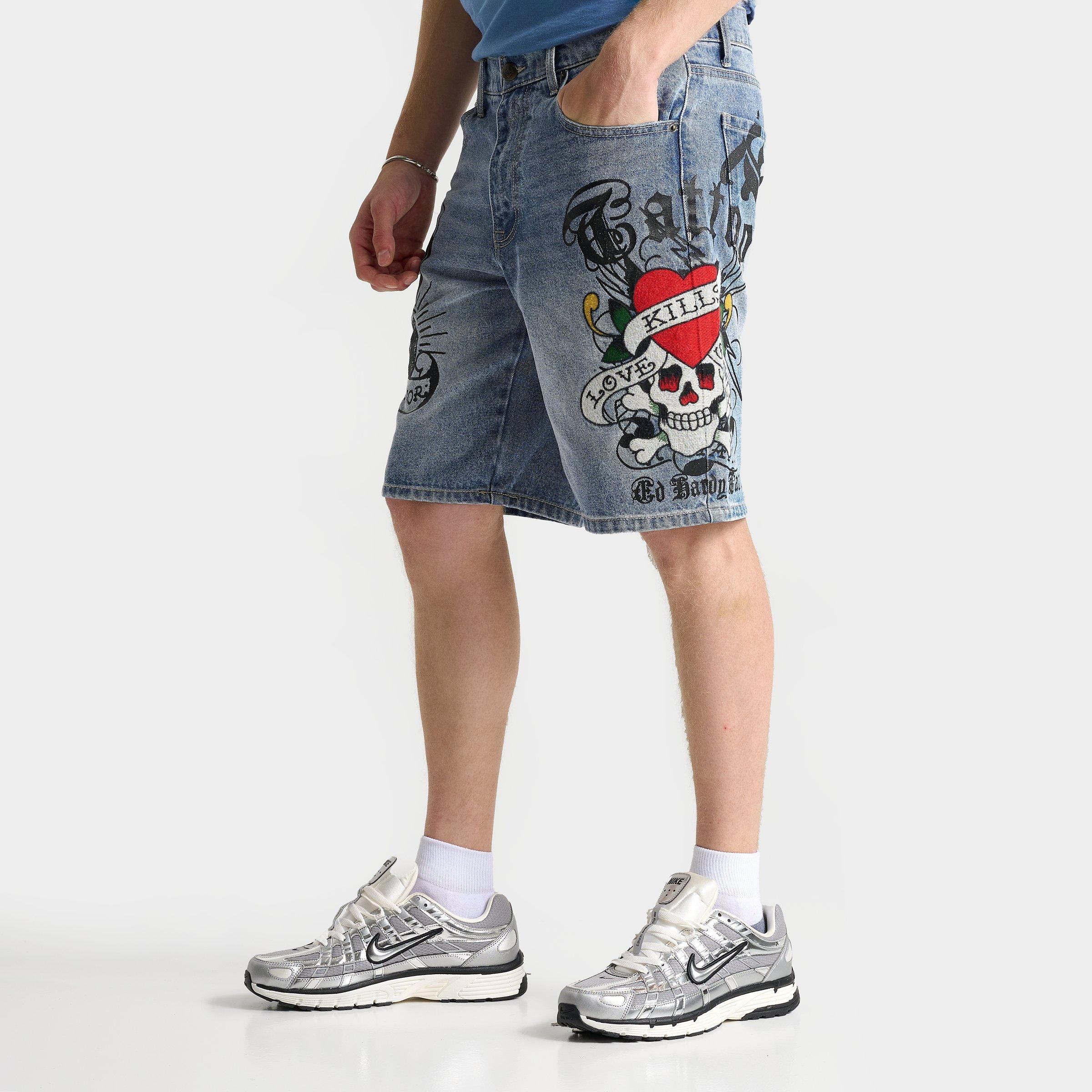 Ed Hardy Men's Skull Skater Denim Shorts In Blue