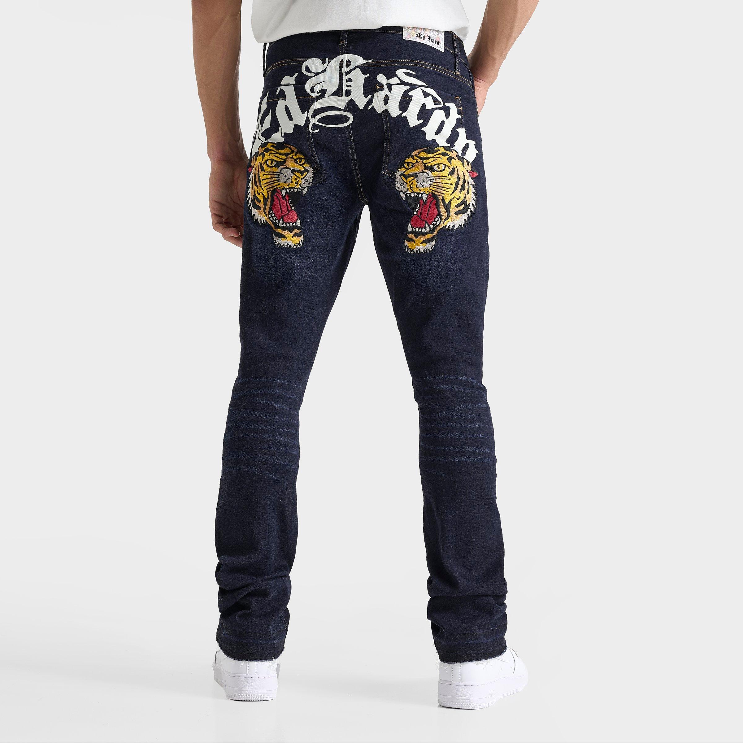 Ed Hardy Men's Tiger Heads Loose Fit Denim Jeans in Blue/Navy Blue Size 30