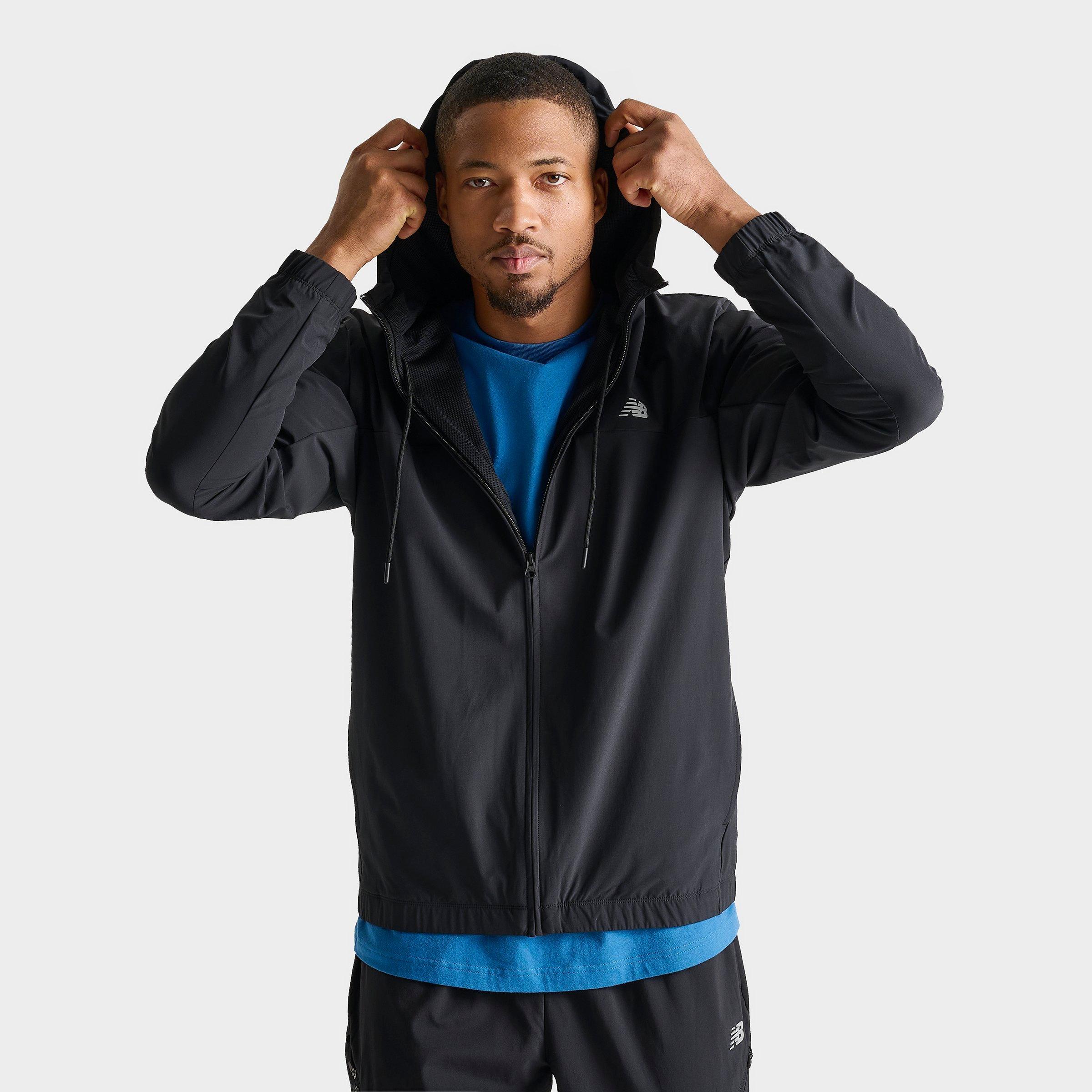 New Balance Men's Sport Essentials Woven Full-Zip Jacket in Black/Black Size XL Polyester/Spandex/Knit