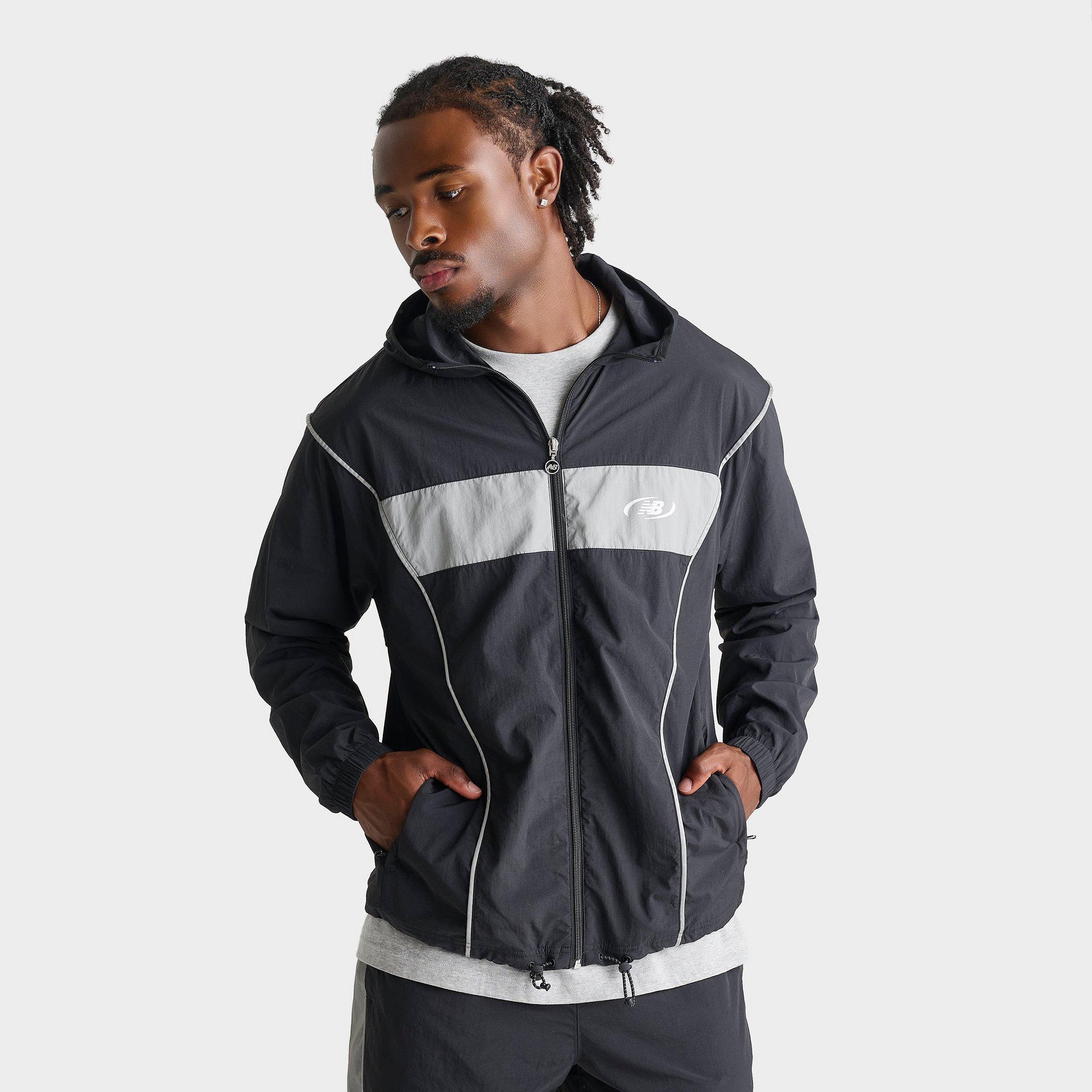 New Balance Men's Athletics Woven Full-Zip Jacket in Black/Reflective Size: Large