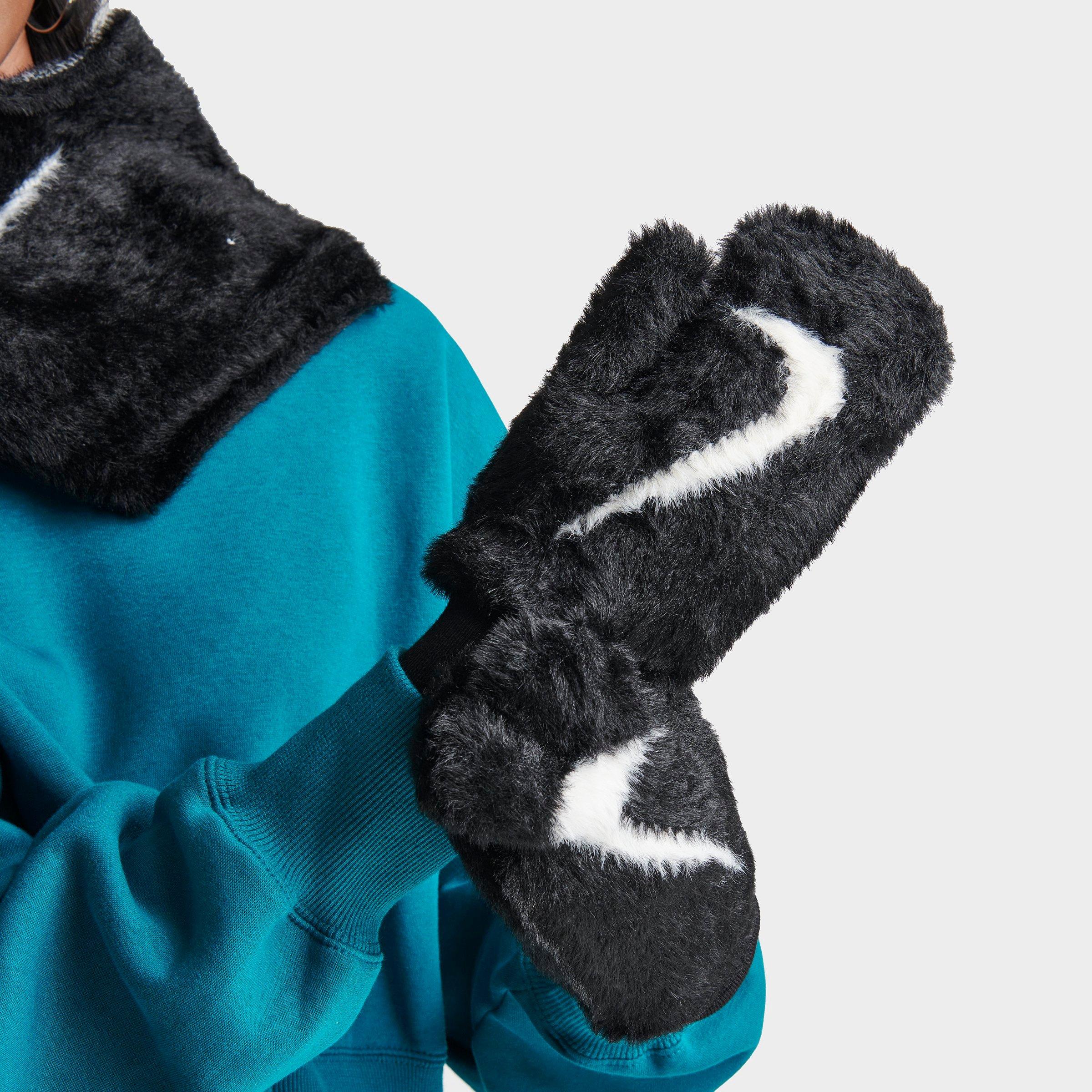 Nike Plush Knit Mittens In Black/white
