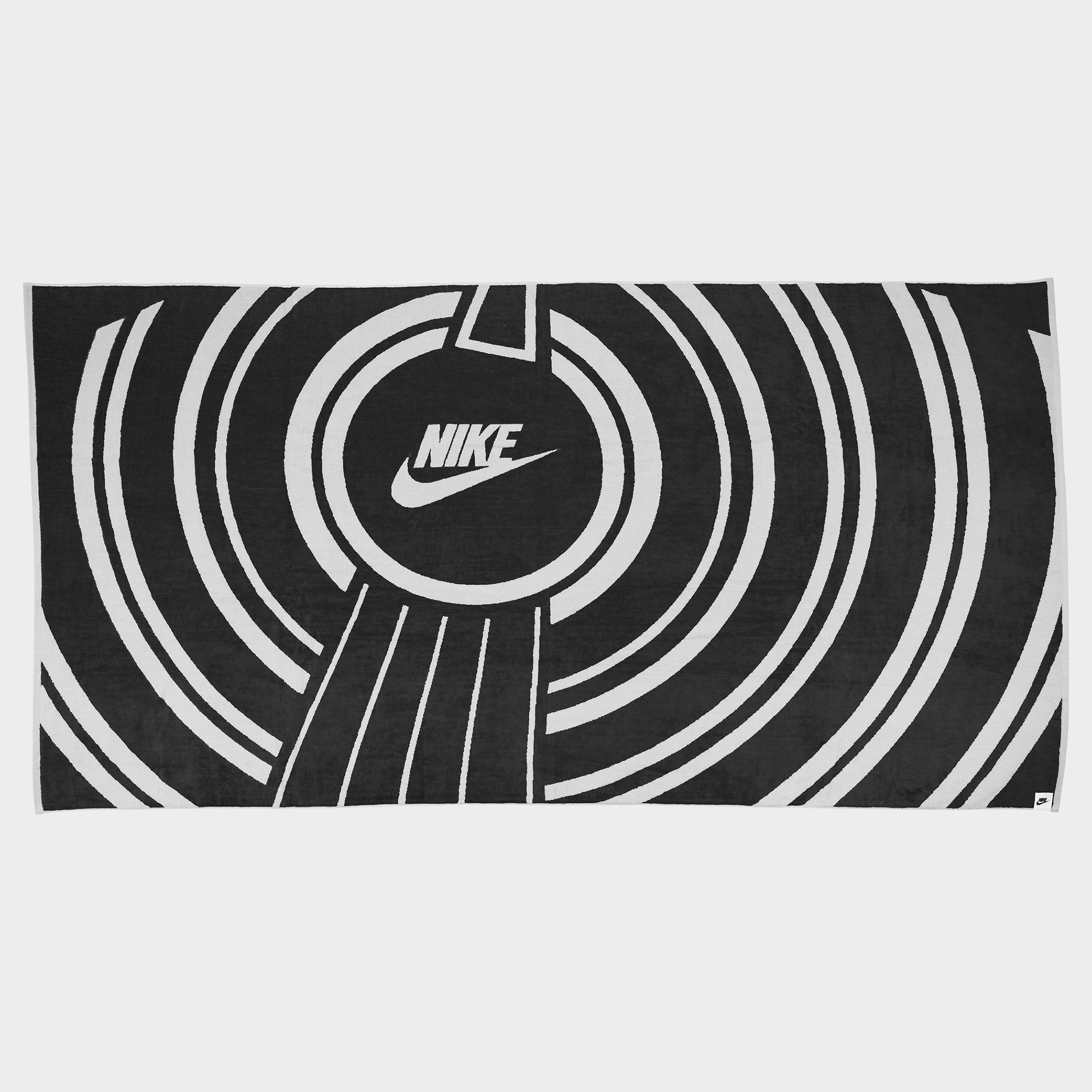 Shop Nike Oversized Retro Beach Towel 100% Cotton In Black/white