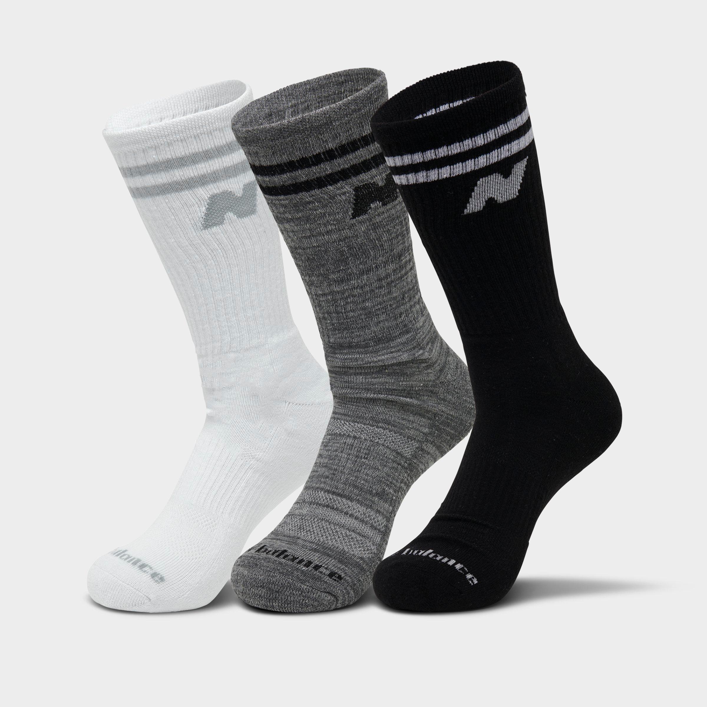 New Balance Varsity Stripe Crew Socks (3-Pack) in Black/Grey/White Size: Small/Medium