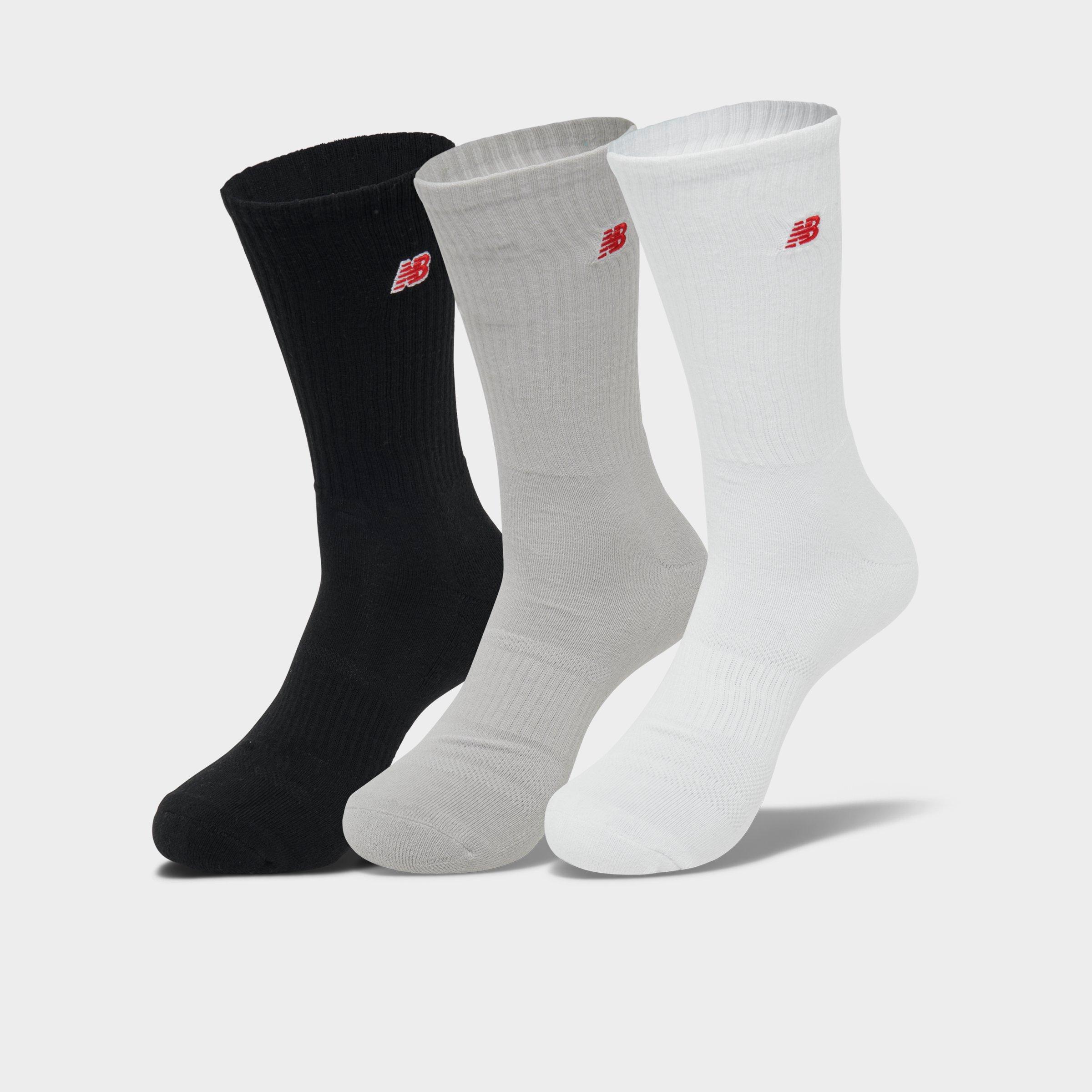 New Balance Embroidered Crew Socks (3-Pack) in Black/White/Grey/White Size Medium/Large