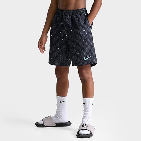 Nike Kids'  Boys' Swoosh Print Swim Shorts In Black/hyper Turquoise