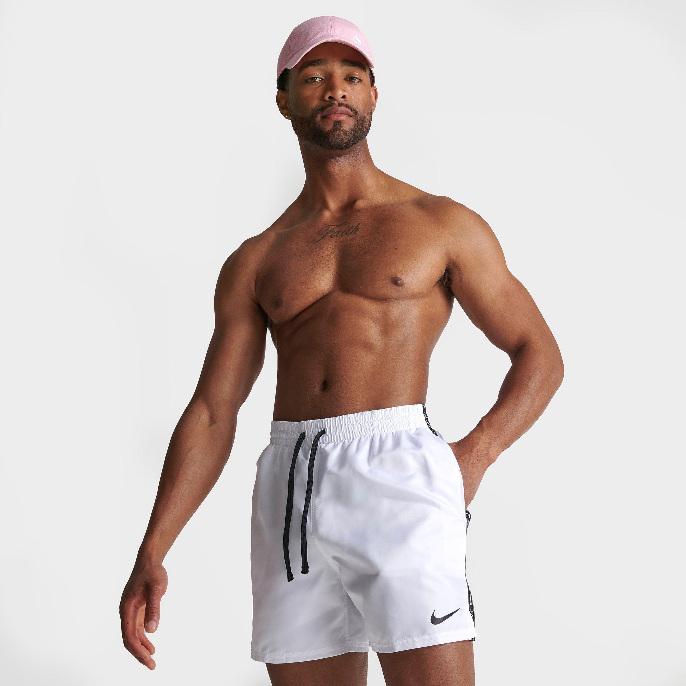 Nike Men's Volley 5-inch Logo Tape Swim Shorts In White