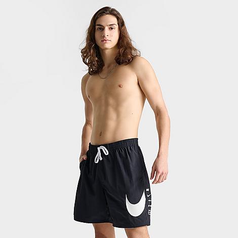 Nike Men's Swim Large Swoosh Graphic 7" Volley Swim Shorts In Black/white