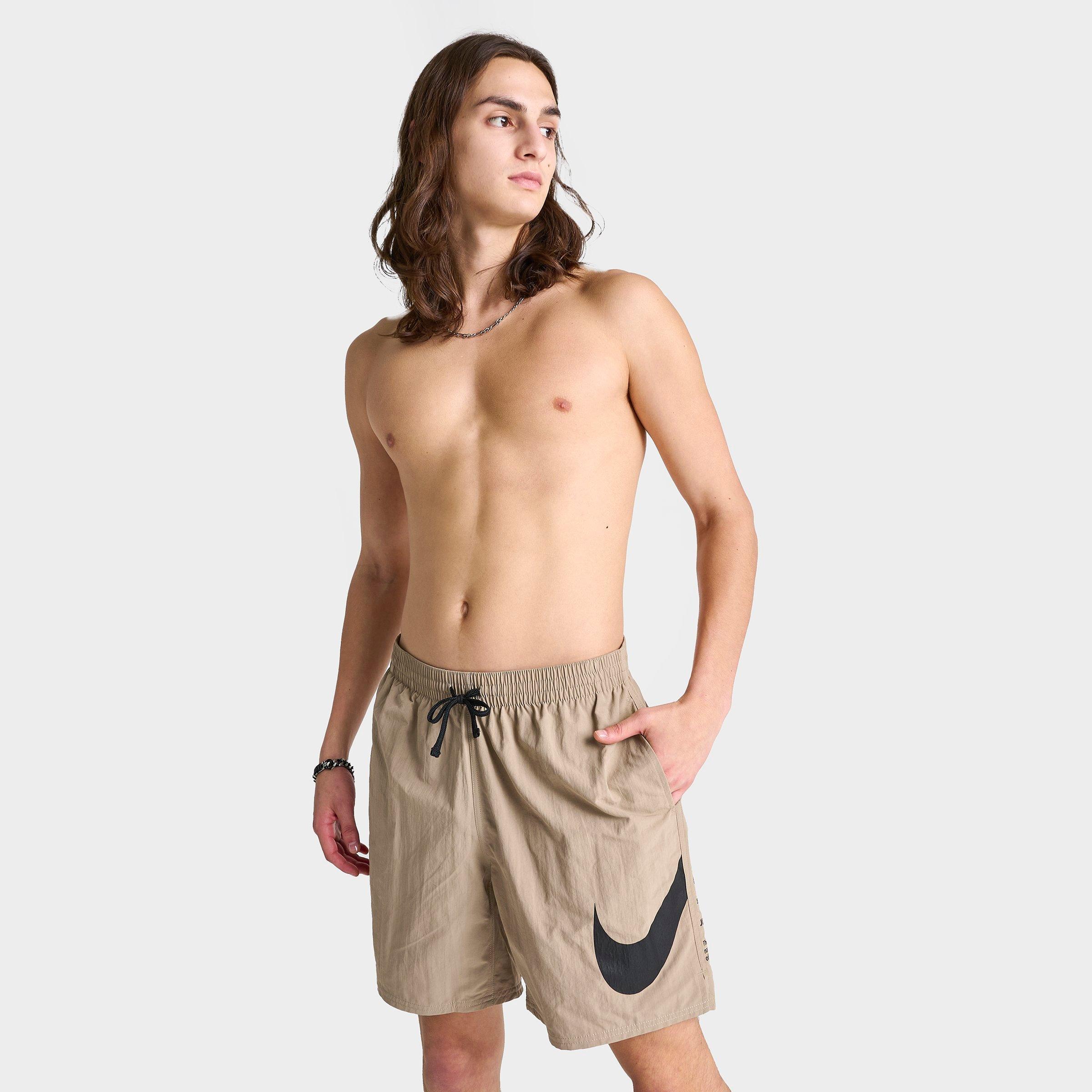 Shop Nike Men's Swim Large Swoosh Graphic 7" Volley Swim Shorts In Khaki