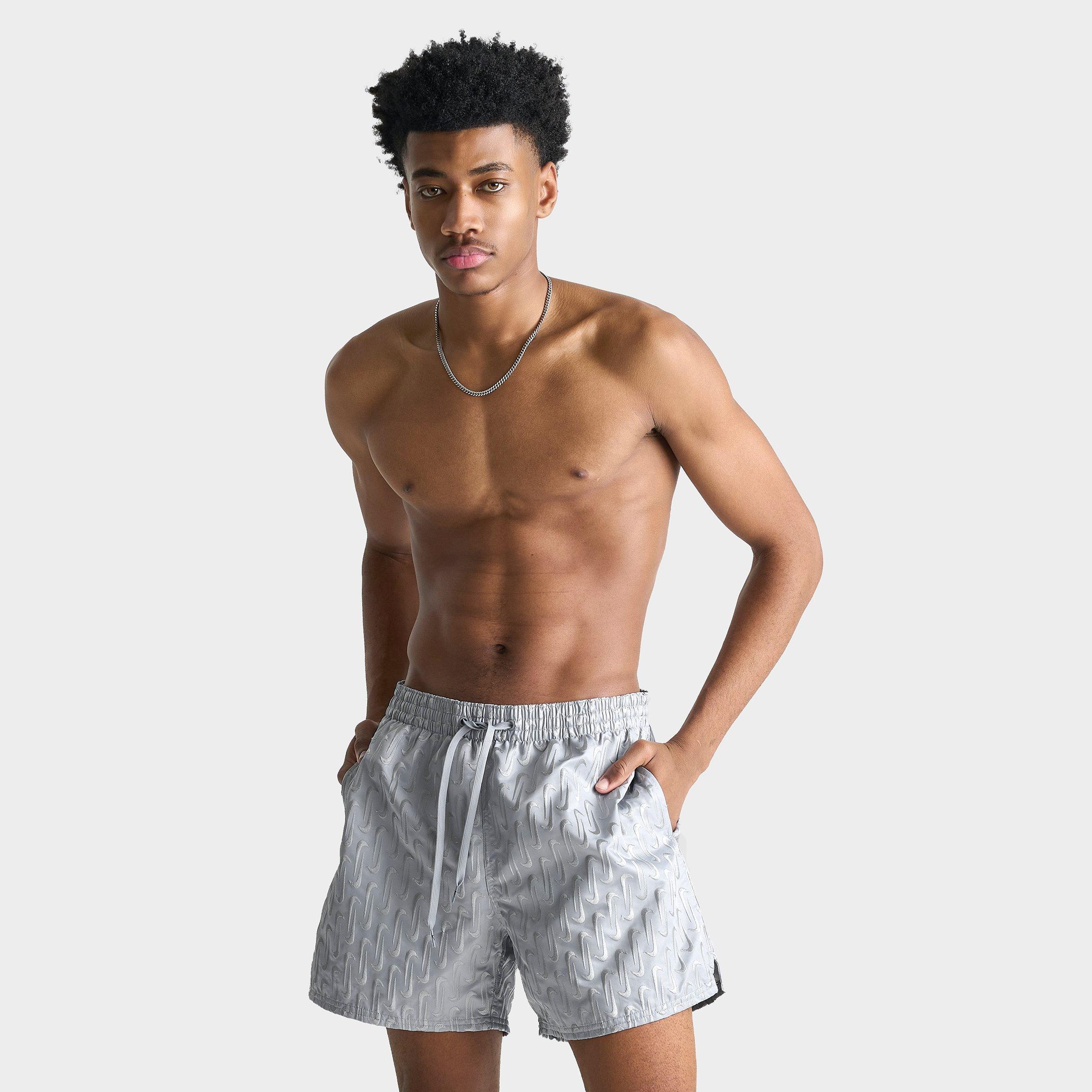 Nike Men's Swim Breaker Swoosh Link Lined Volley Swim Shorts in Grey Size: Small