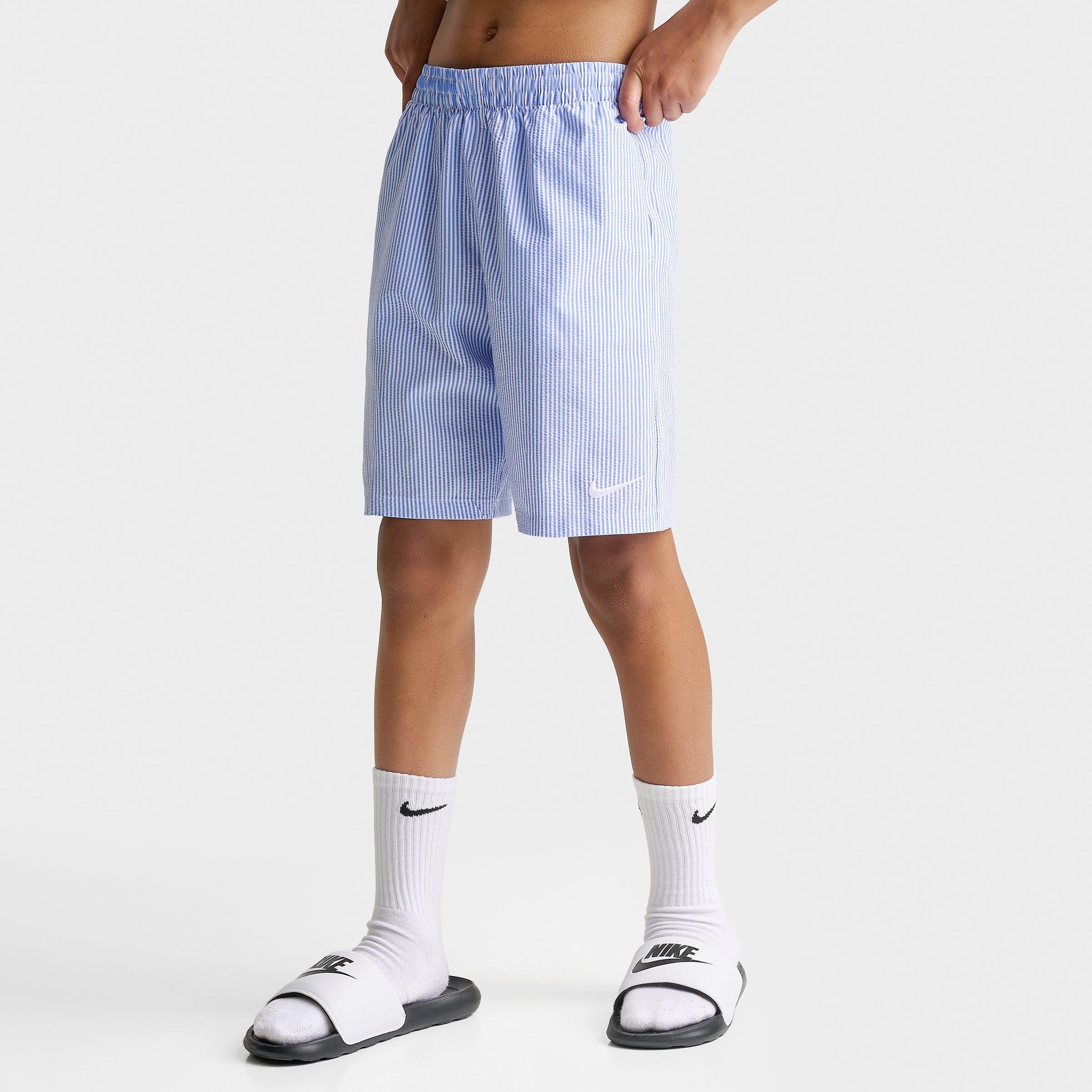 Nike Big Kids Seersucker Ripple Brief-Lined 7" Volley Swim Shorts in Blue Crystal Size: Small