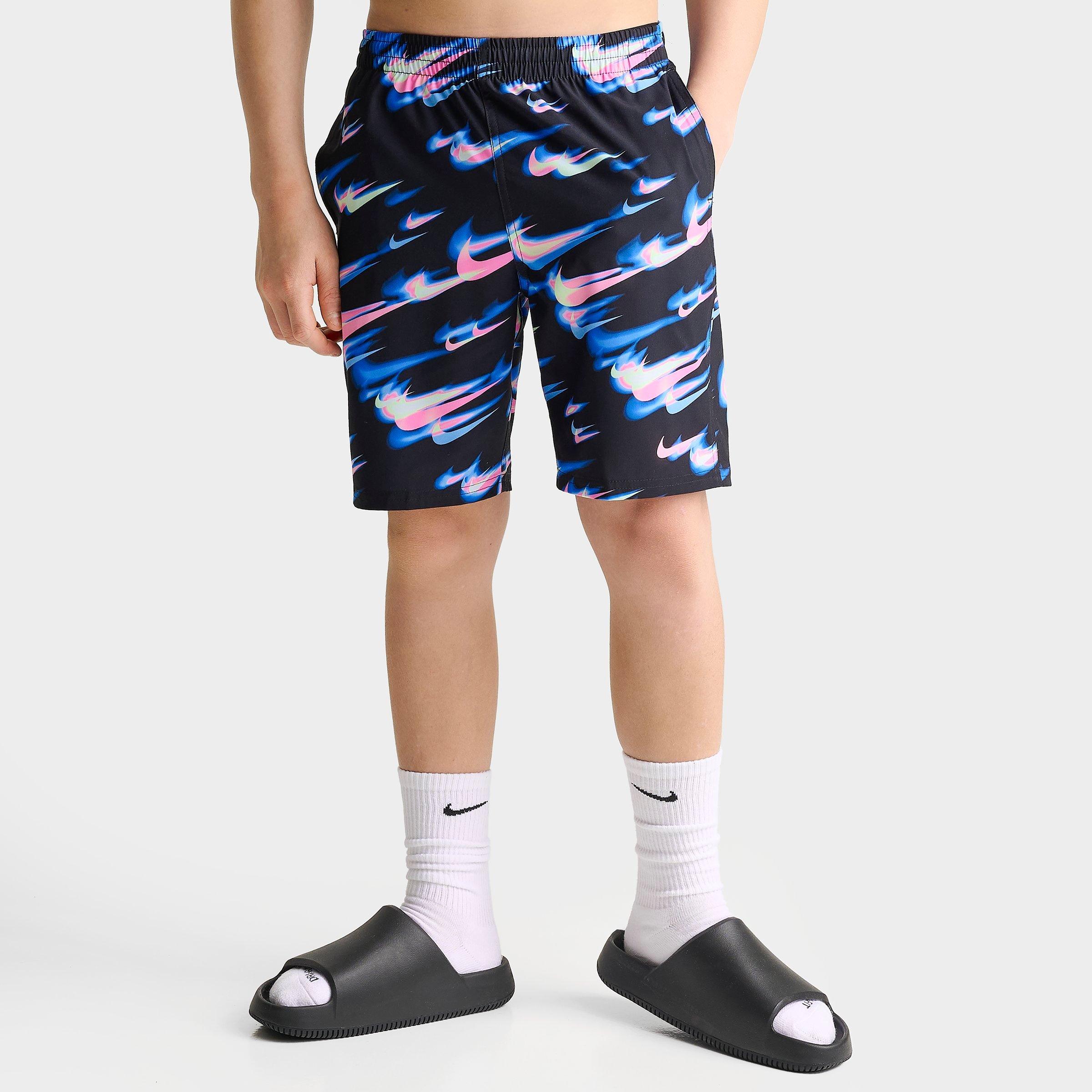 Nike Boys Big Kids Swim Heat Map Swoosh 7-Inch Lined Volley Shorts in Navy/Pink Size: Small