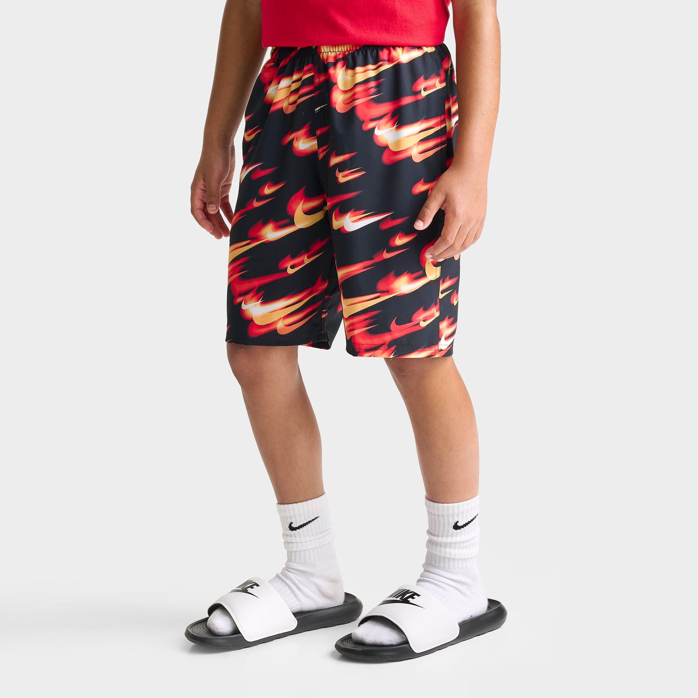 Nike Boys Big Kids Swim Heat Map Swoosh 7-Inch Lined Volley Shorts in Black Size: Medium