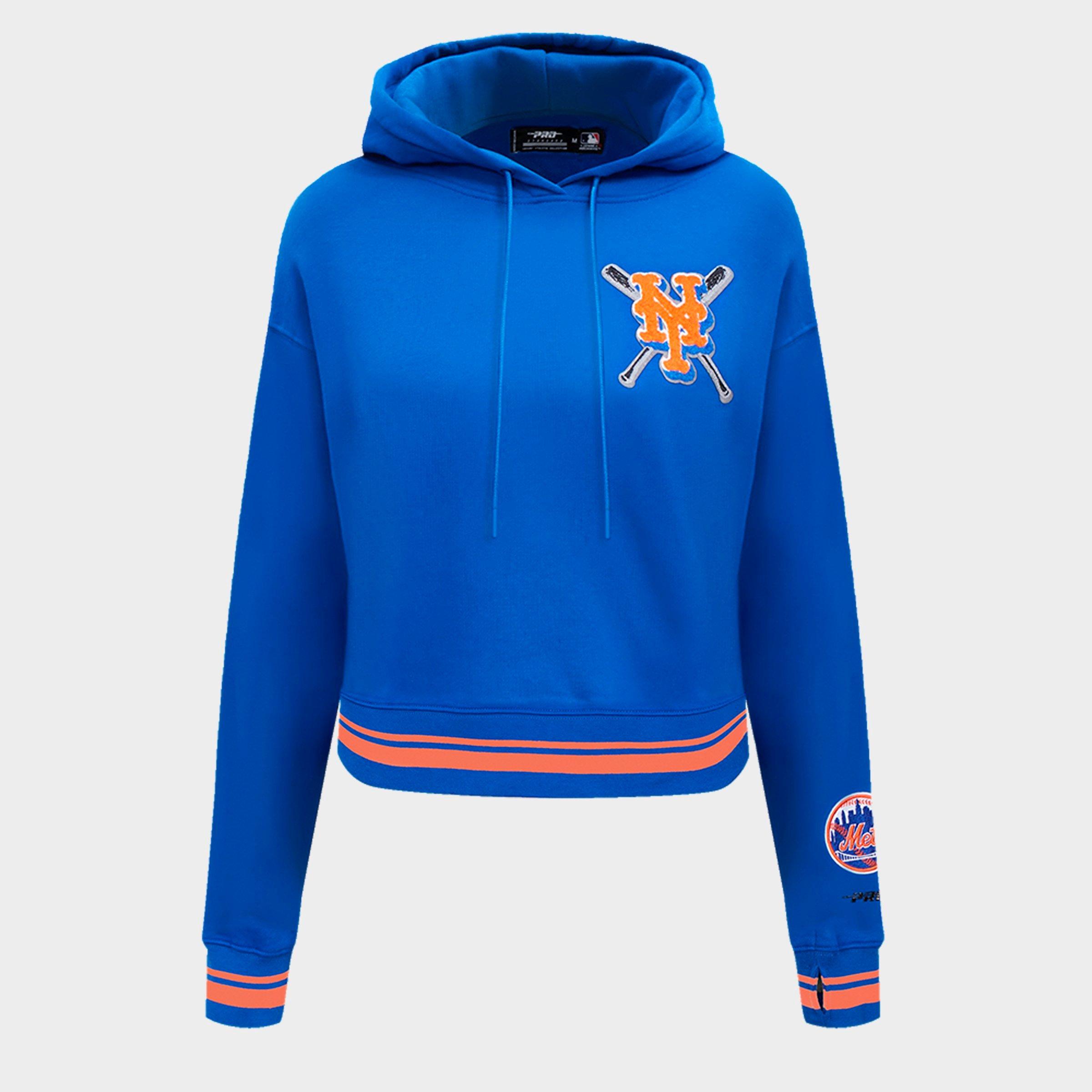 Pro Standard Women's New York Mets MLB Mashup Rib Cropped Pullover Hoodie in Royal/Orange/Royal Size: XS